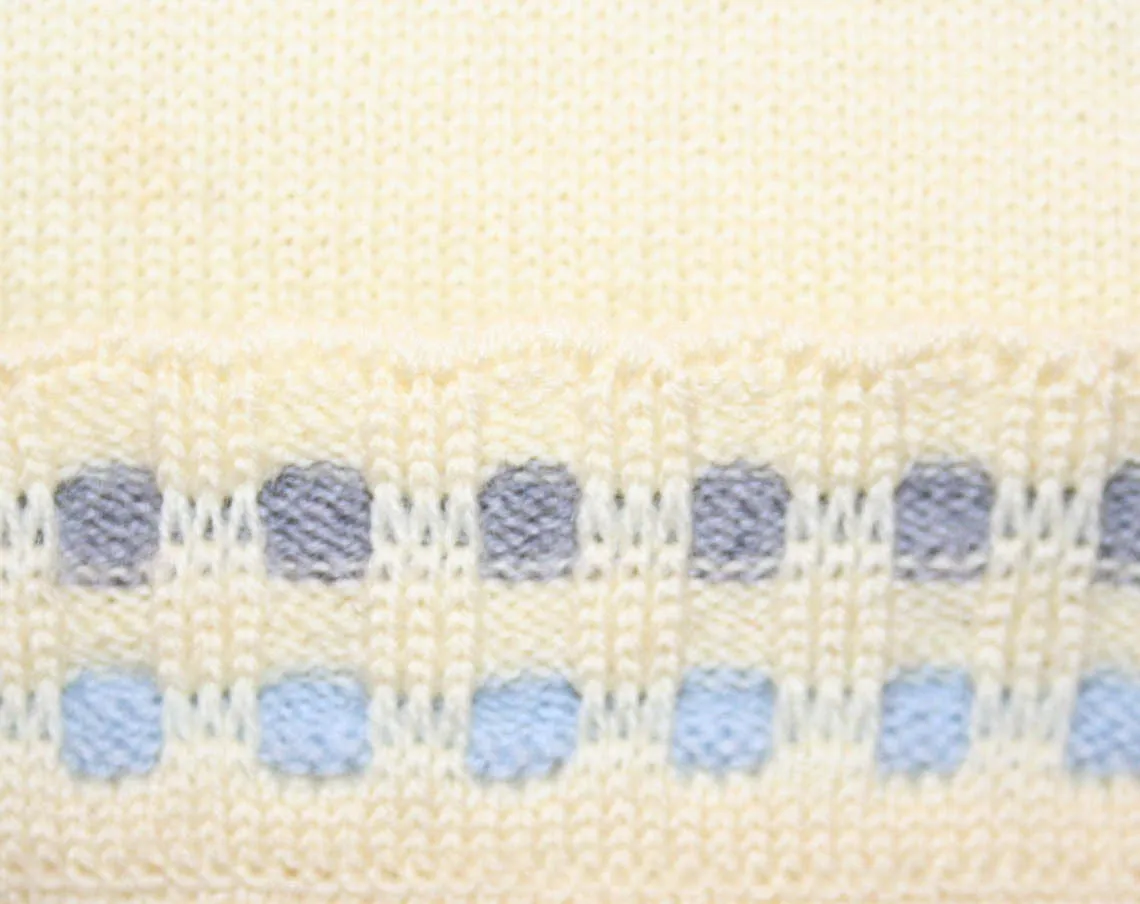 50s Girl's Cardigan - Size 4 to 5 - Button Front Sweater - Ivory Wool Knit - Late 1950s - Baby Blue & Gray Trim - Modern - European - 41991