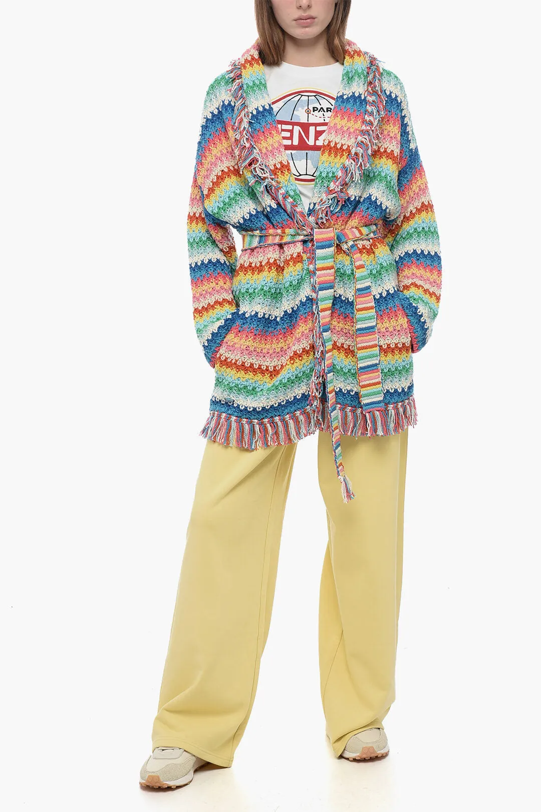 Alanui Knitted RAINBOW Cardigan with Frindge Detailing