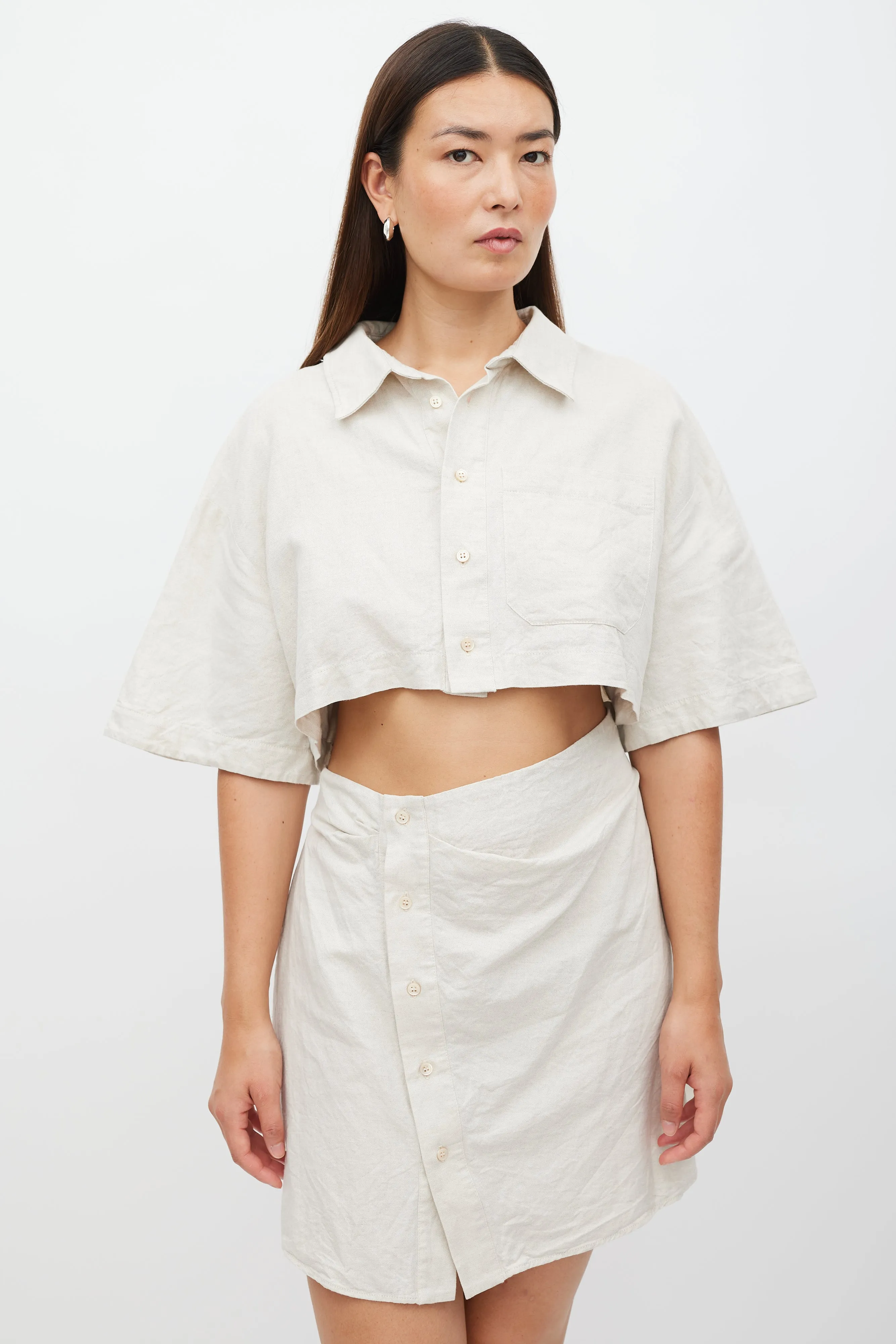 Beige Linen Le Splash Cut Out Dress