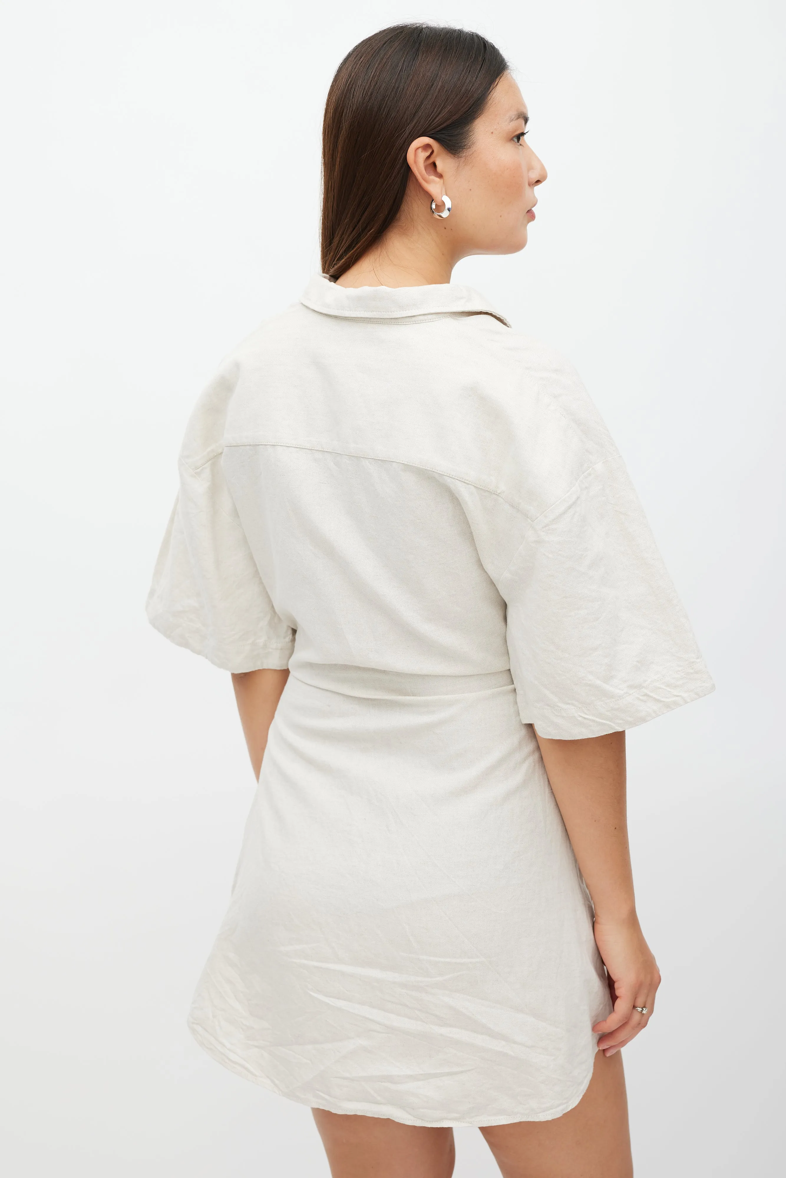 Beige Linen Le Splash Cut Out Dress