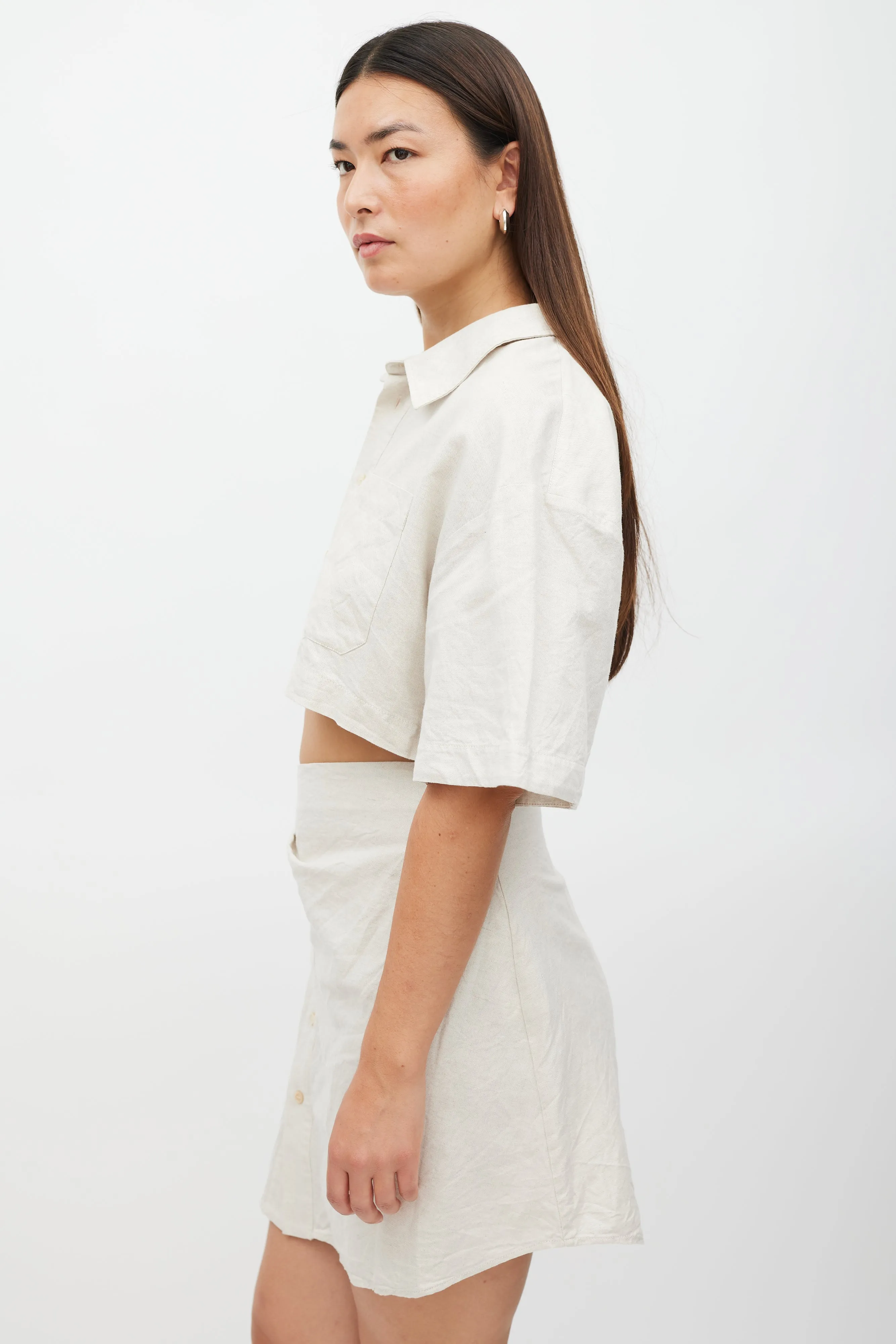 Beige Linen Le Splash Cut Out Dress