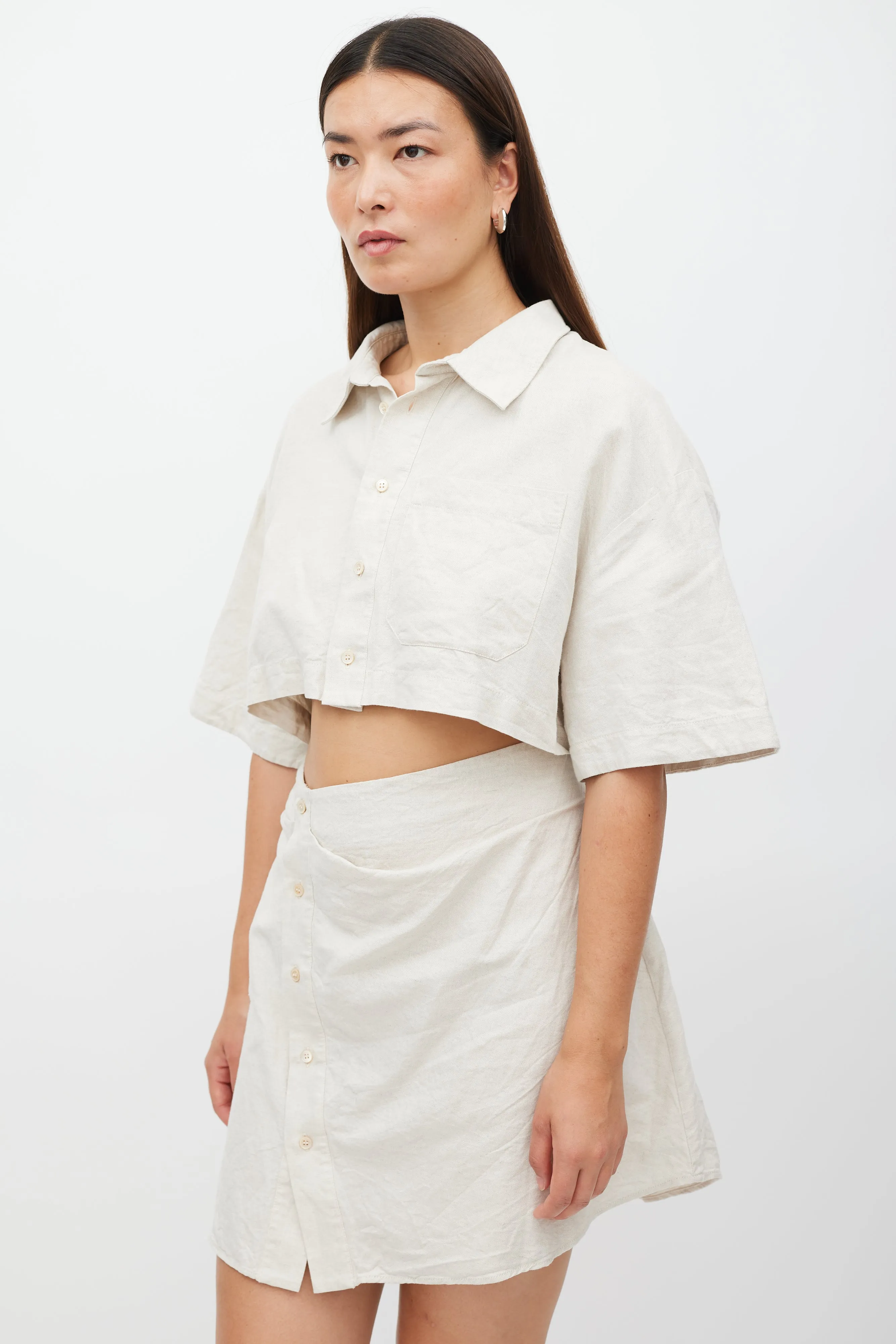 Beige Linen Le Splash Cut Out Dress