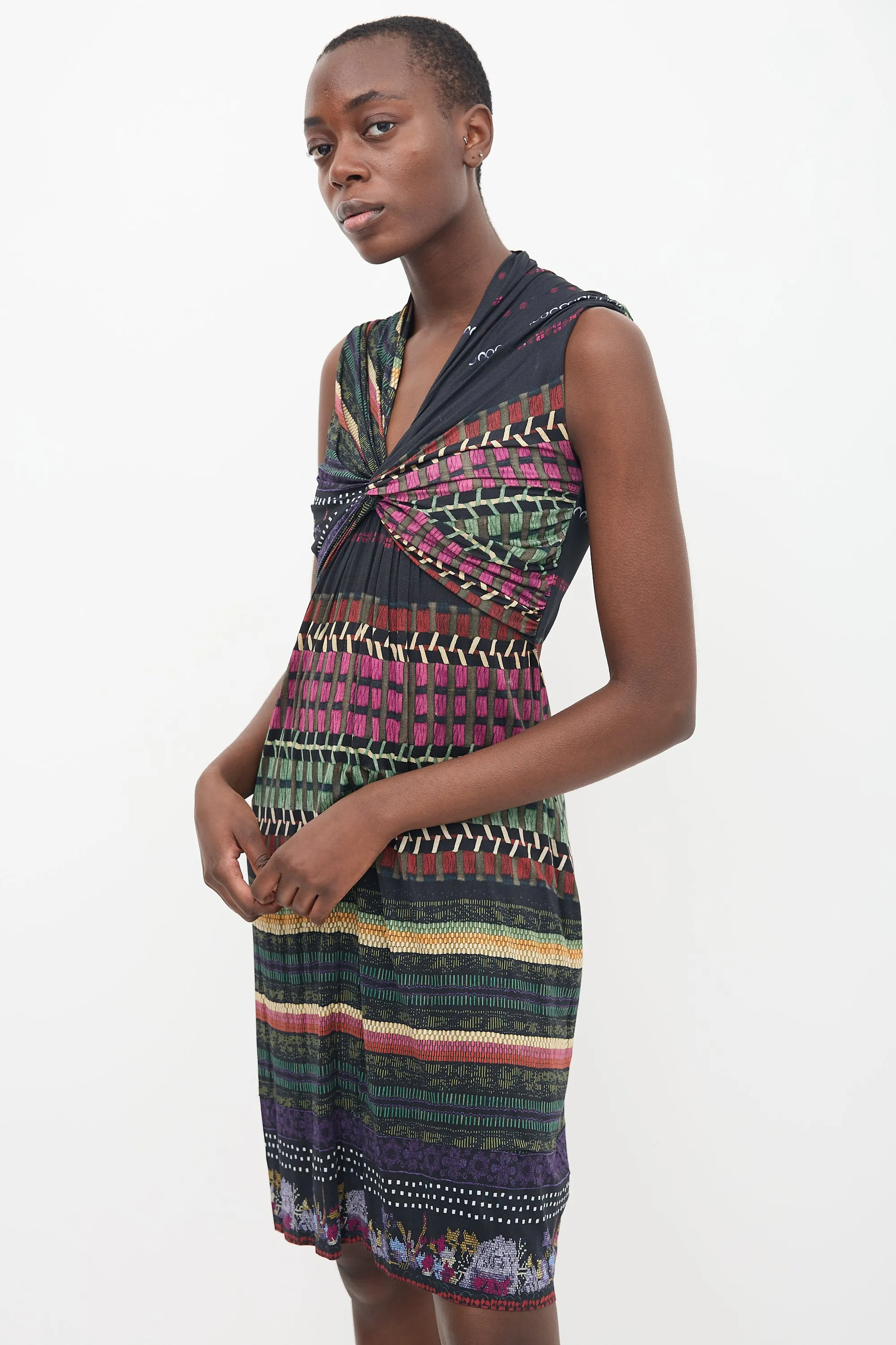 Black & Multi Printed Sleeveless Dress