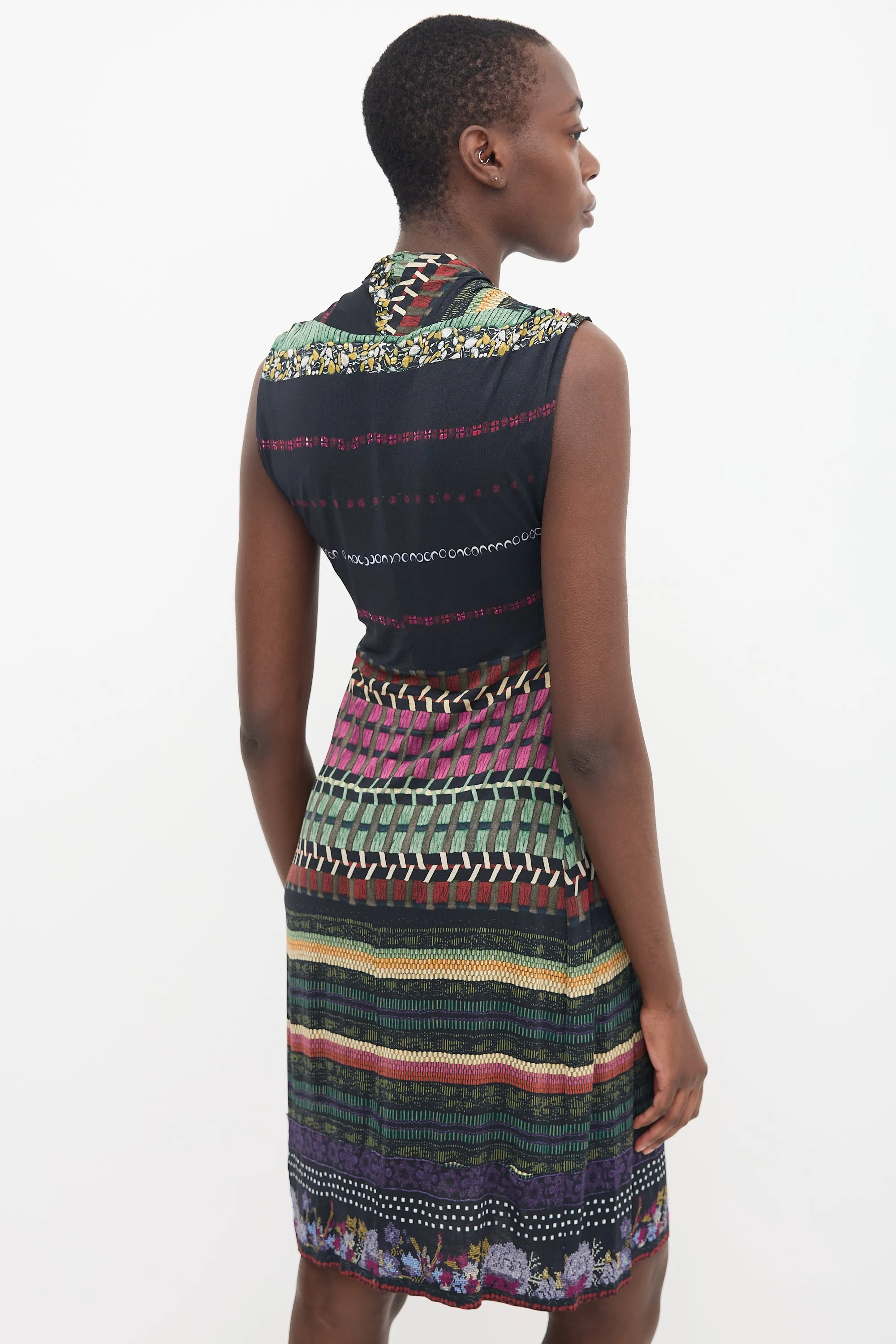 Black & Multi Printed Sleeveless Dress