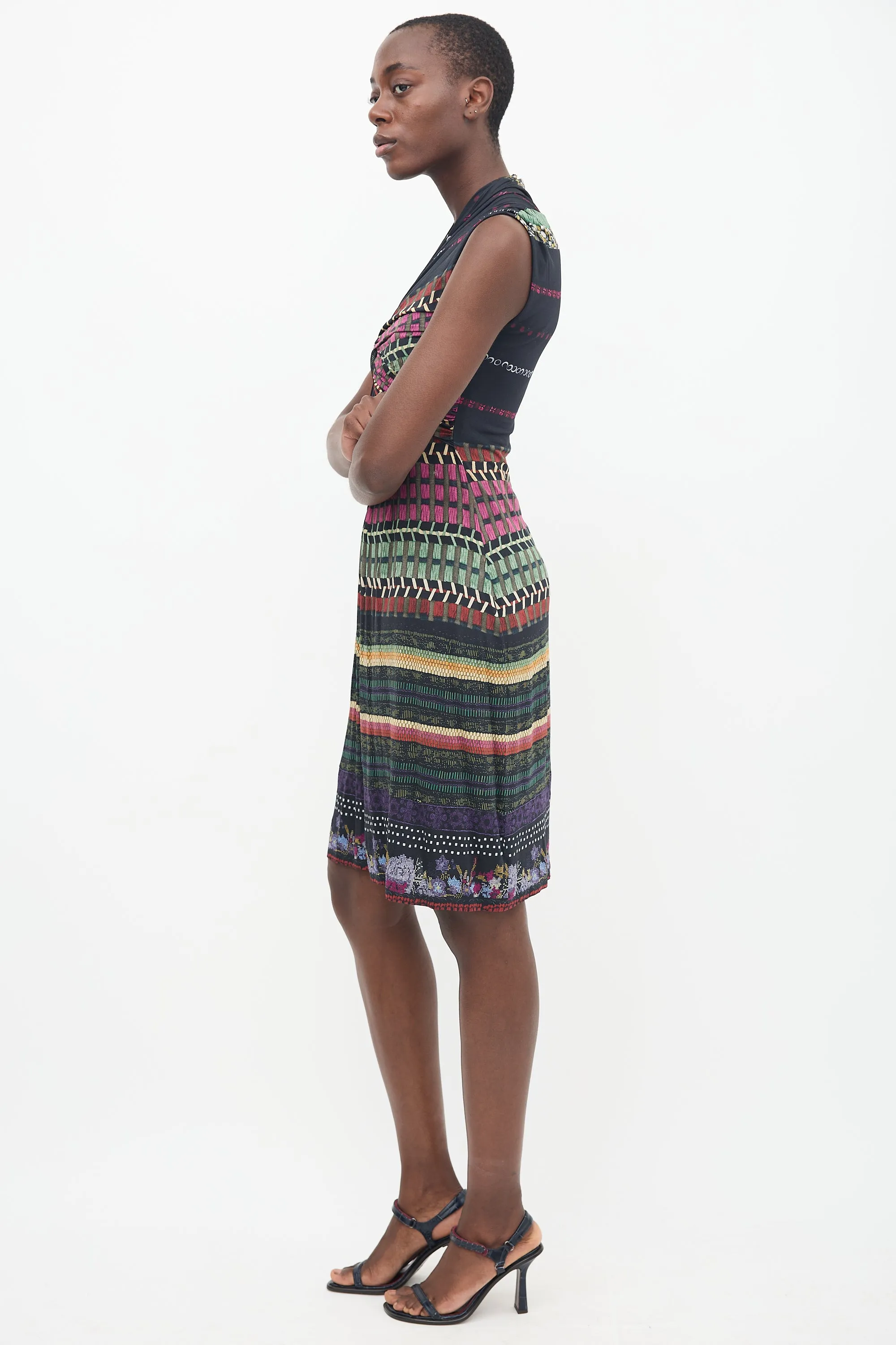 Black & Multi Printed Sleeveless Dress