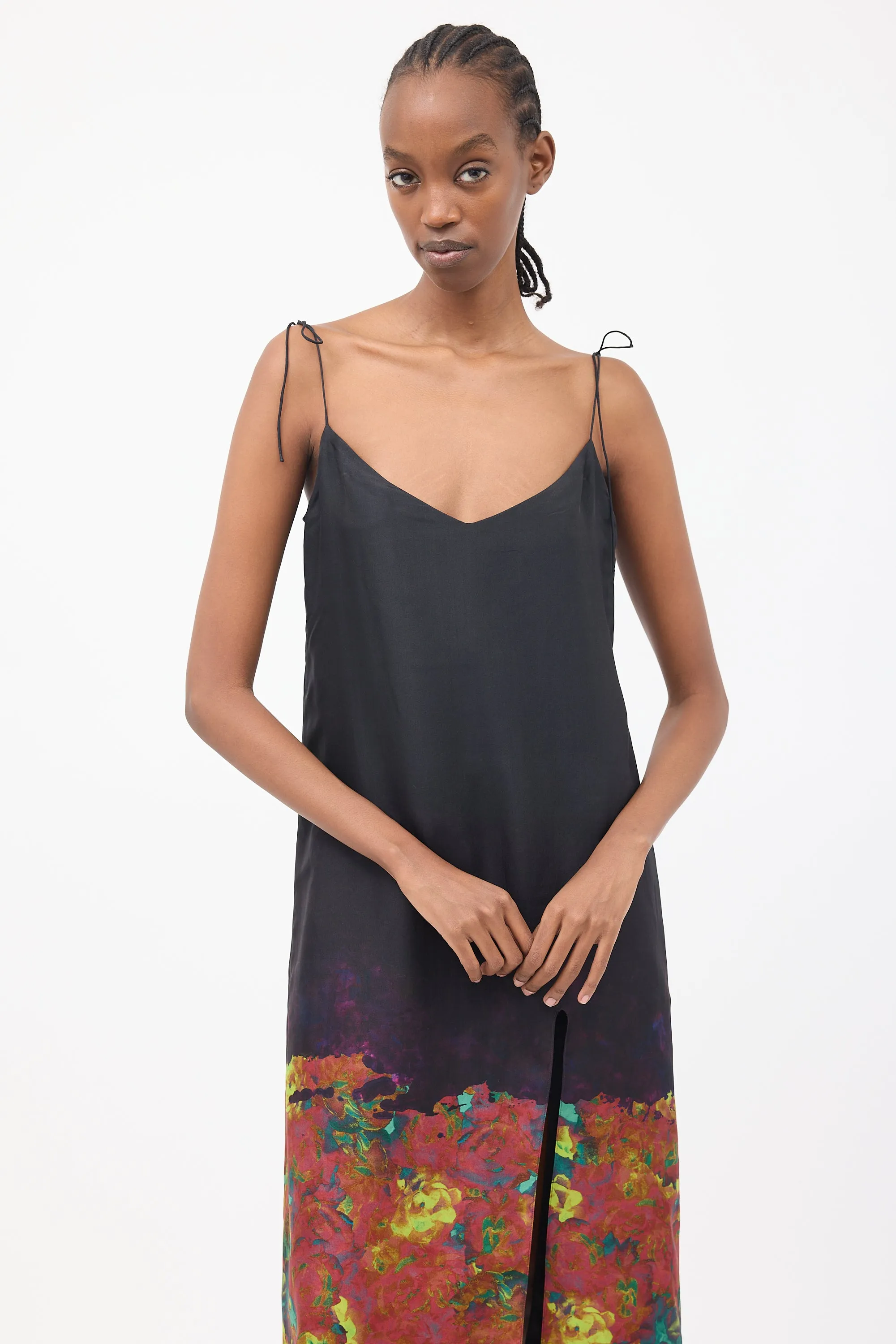 Black & Multi Silk Tie Dress
