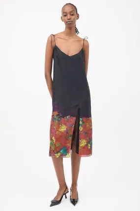 Black & Multi Silk Tie Dress