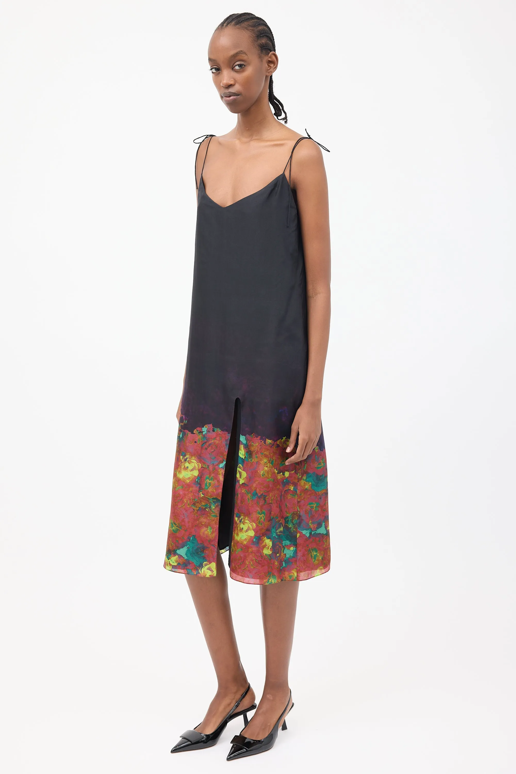 Black & Multi Silk Tie Dress
