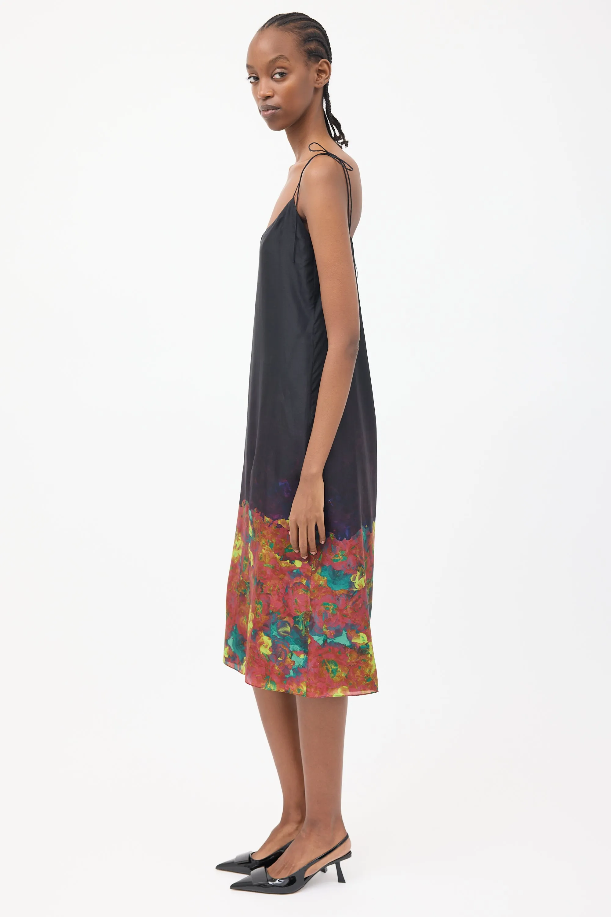 Black & Multi Silk Tie Dress