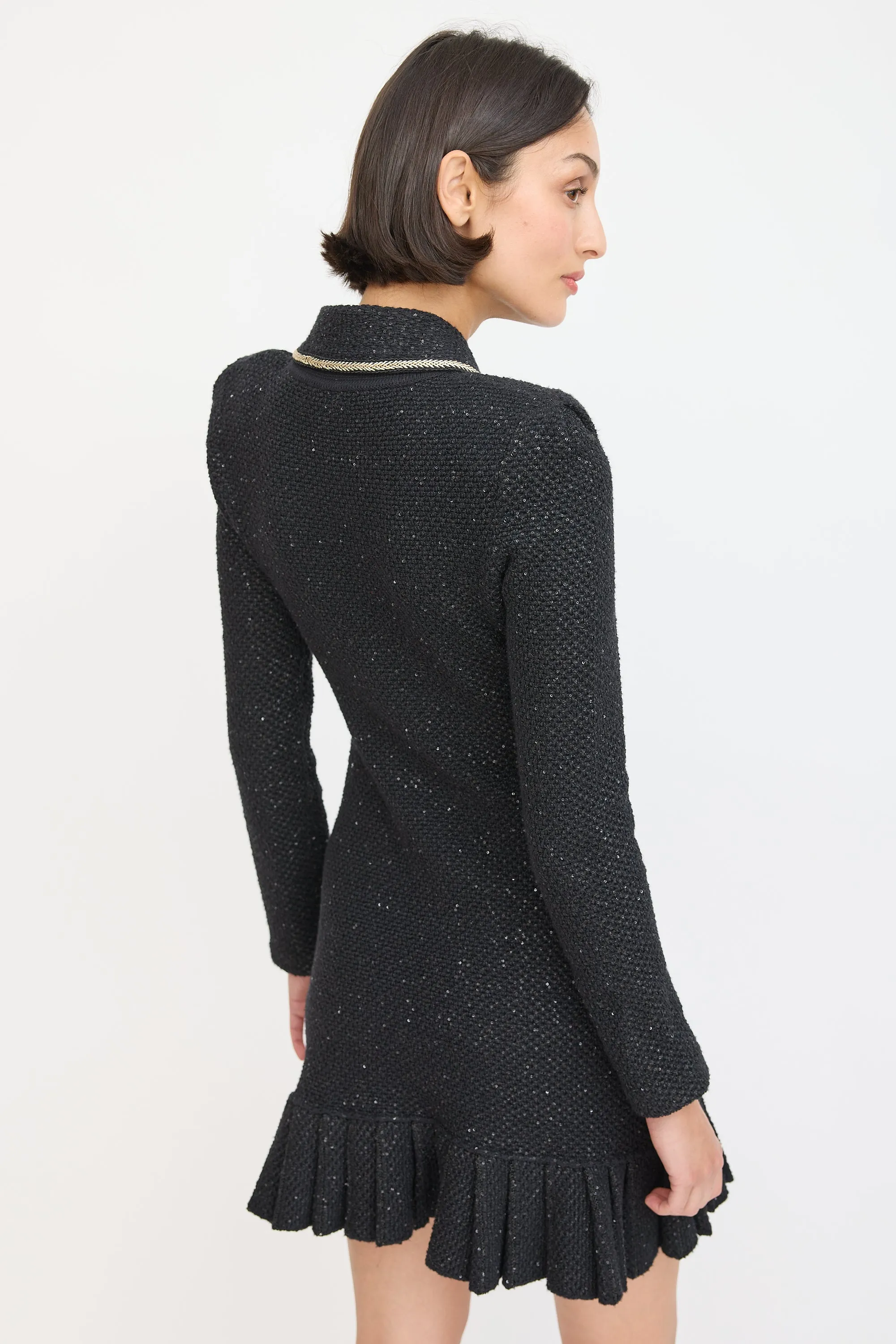 Black Knit Sequinned Embellished Mini Dress