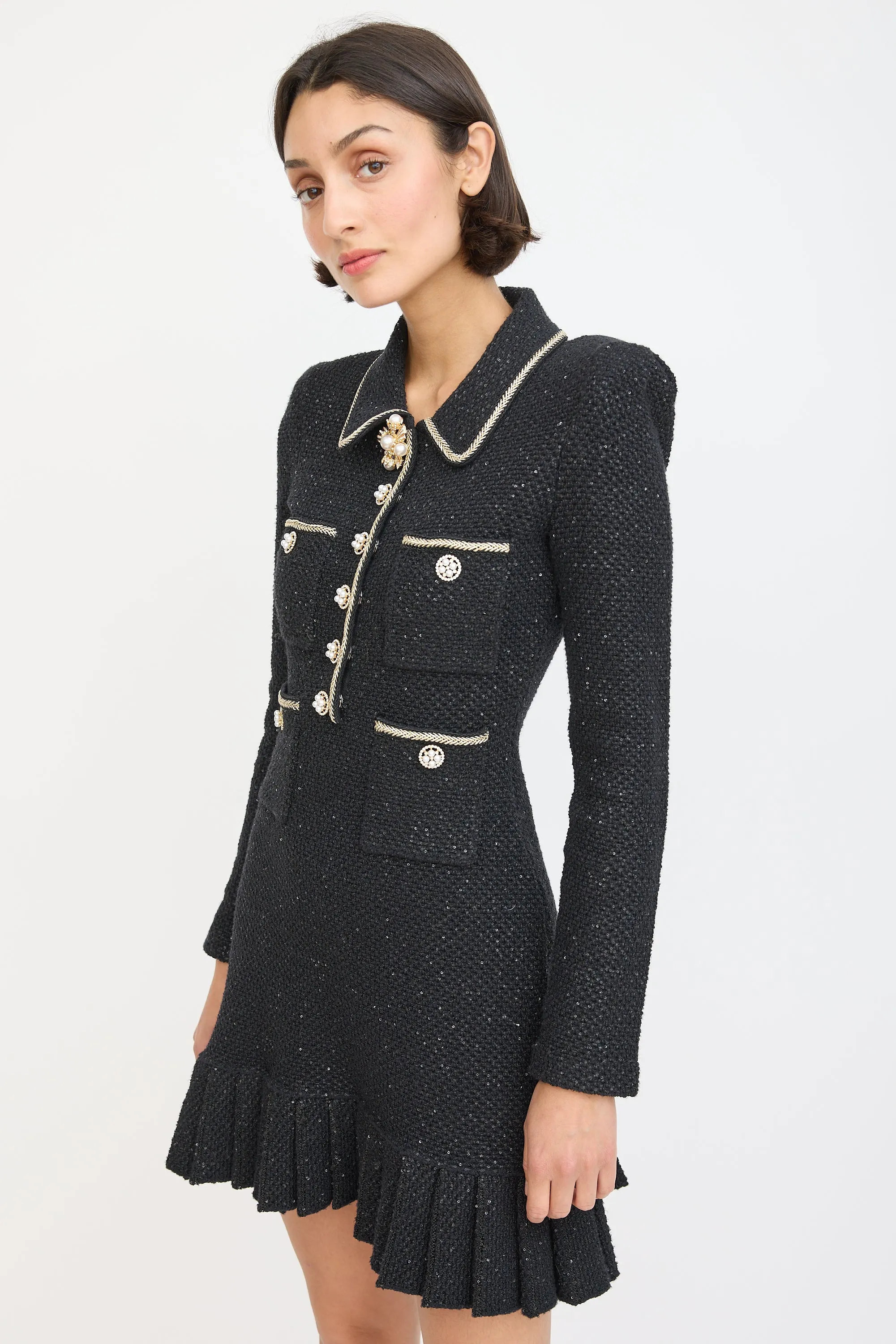 Black Knit Sequinned Embellished Mini Dress