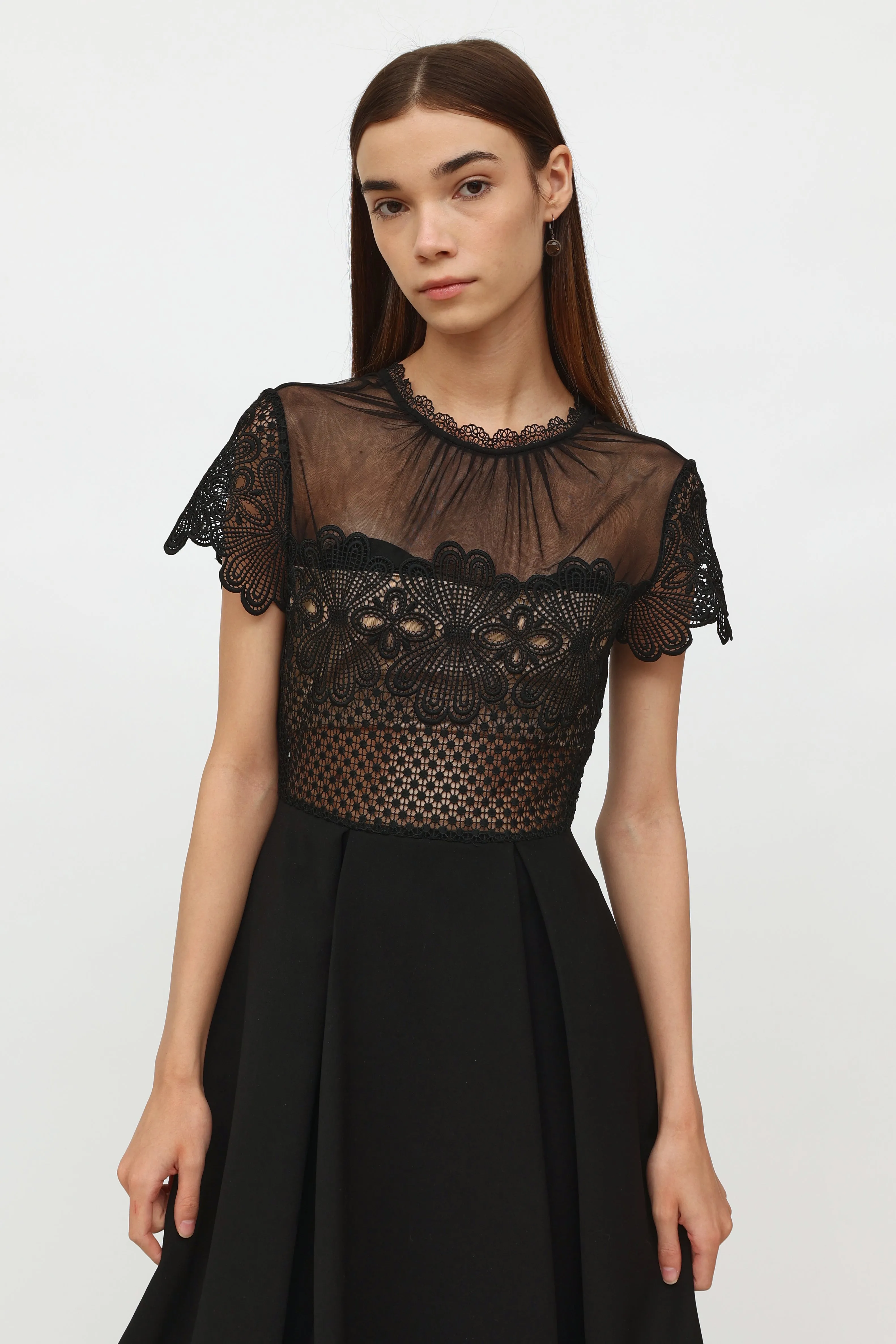 Black Mesh Short Sleeve Dress
