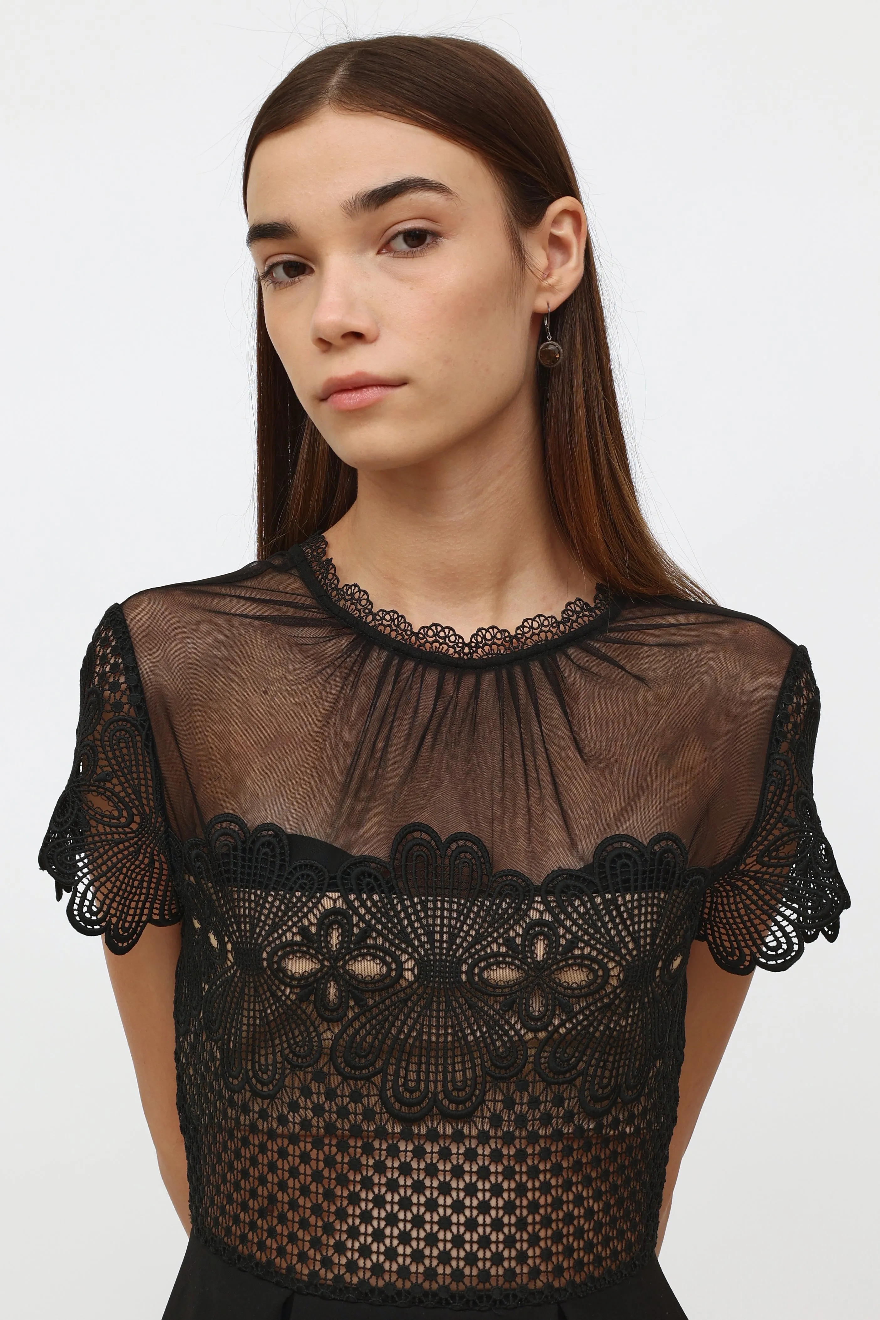 Black Mesh Short Sleeve Dress