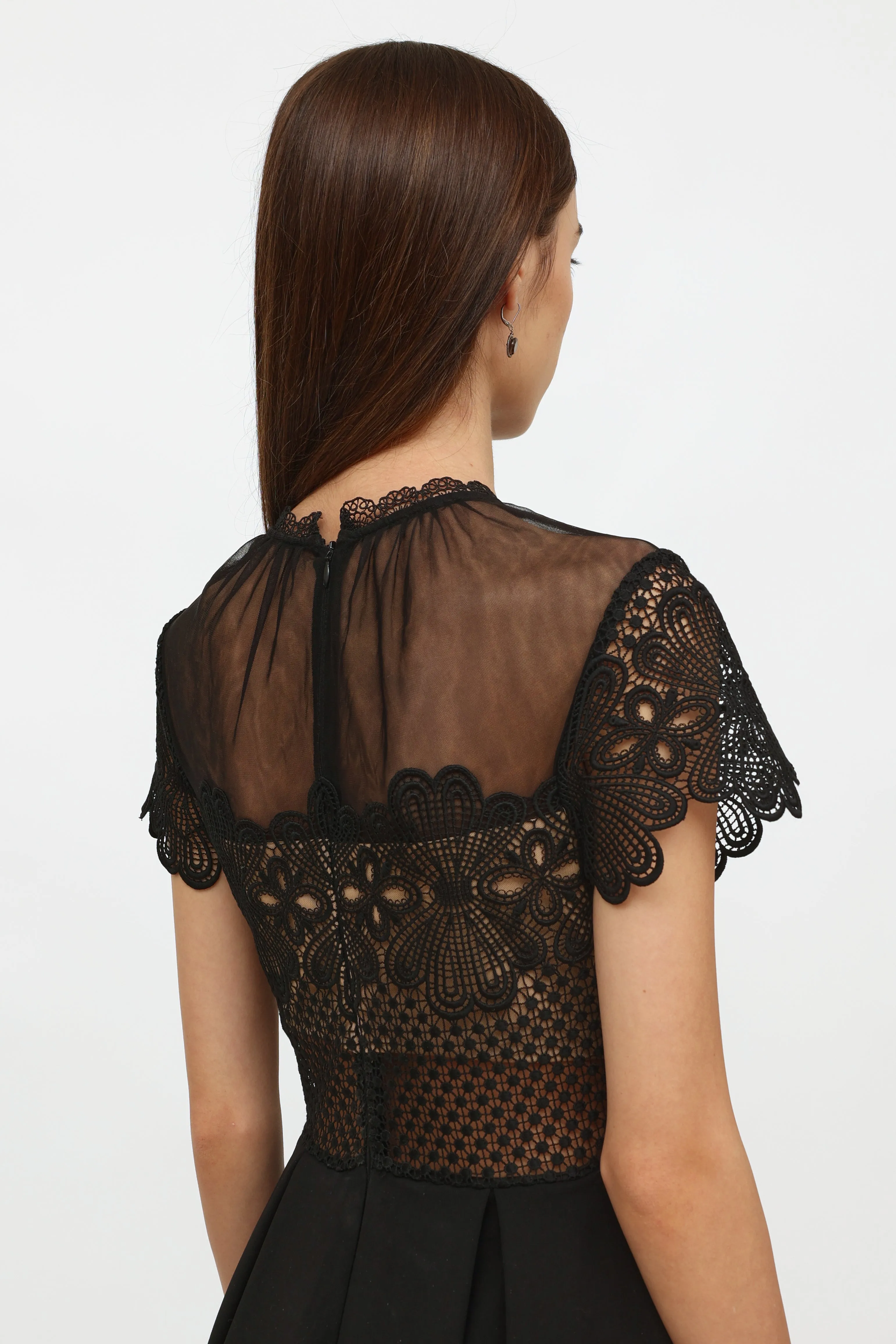 Black Mesh Short Sleeve Dress