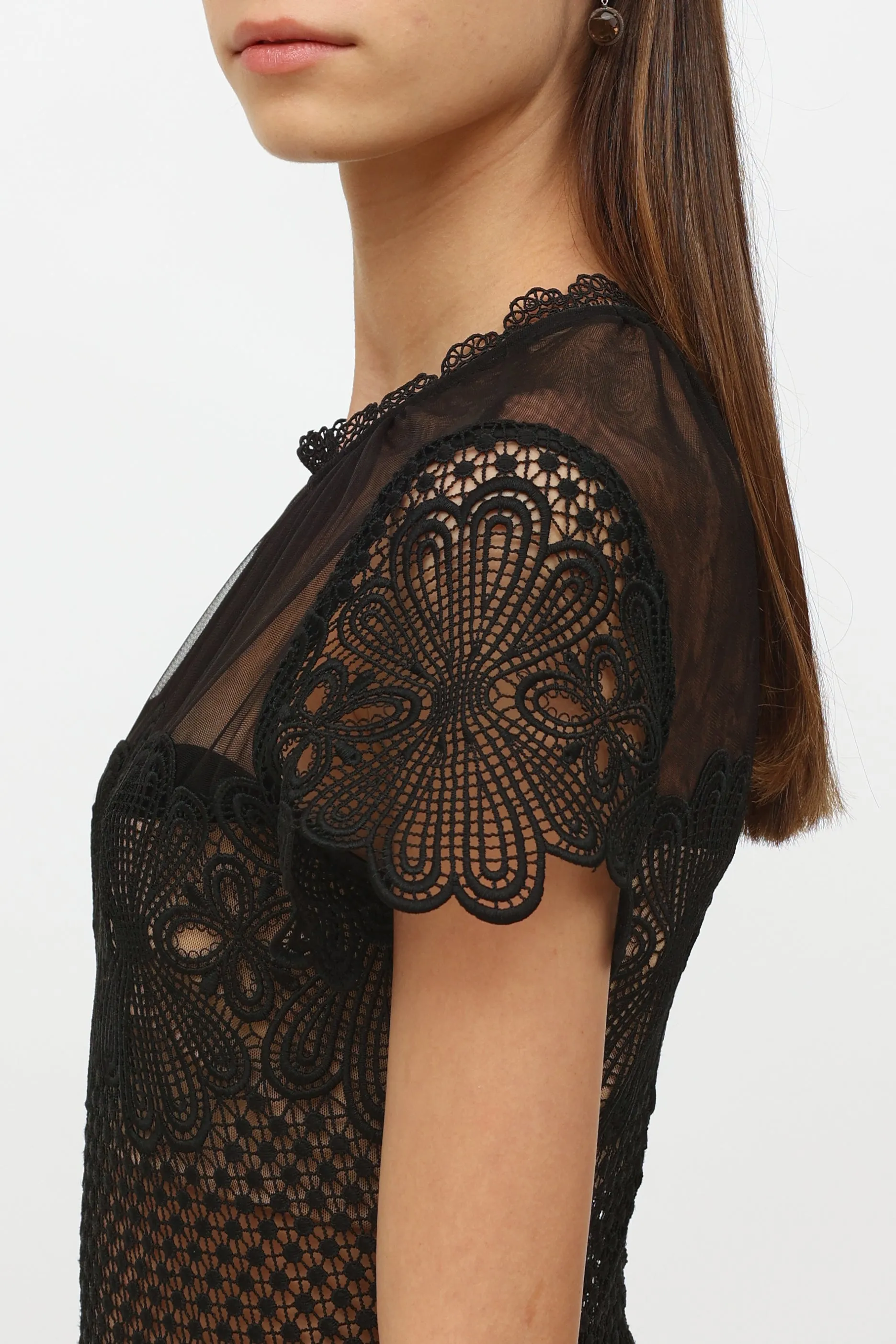Black Mesh Short Sleeve Dress