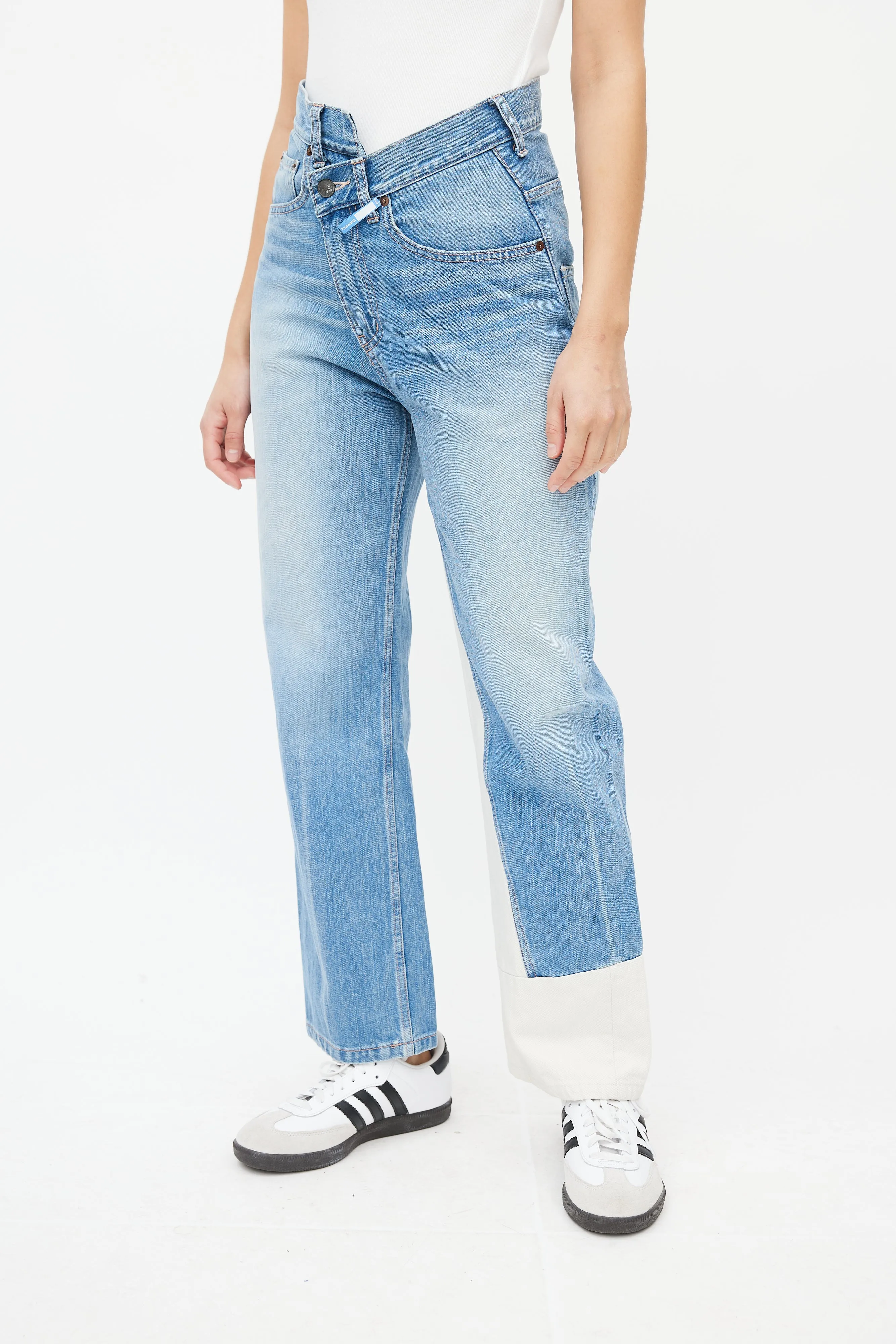 Blue & White Asymmetrical Denim Jeans