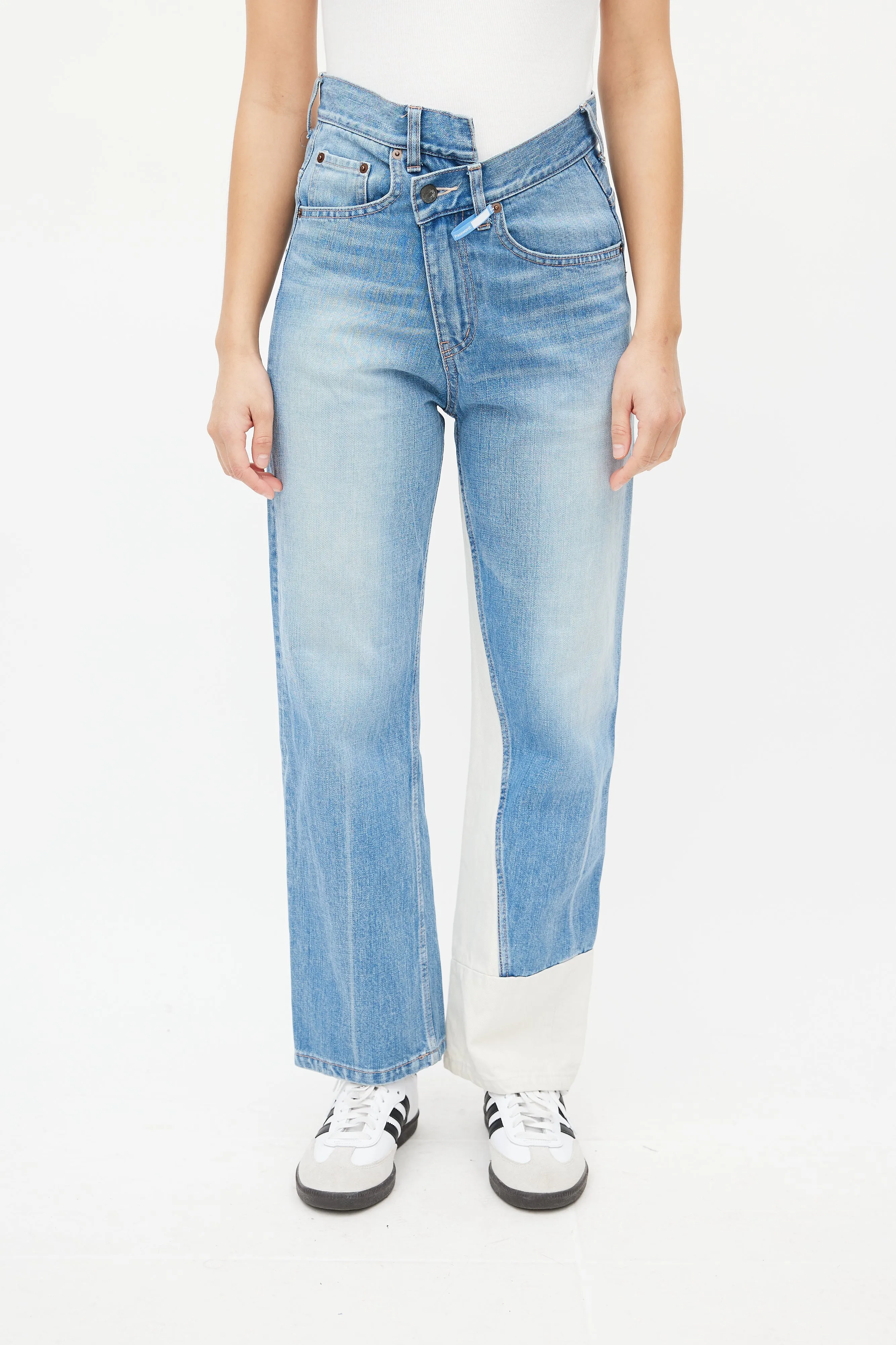 Blue & White Asymmetrical Denim Jeans