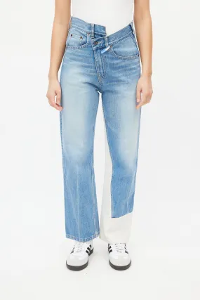 Blue & White Asymmetrical Denim Jeans