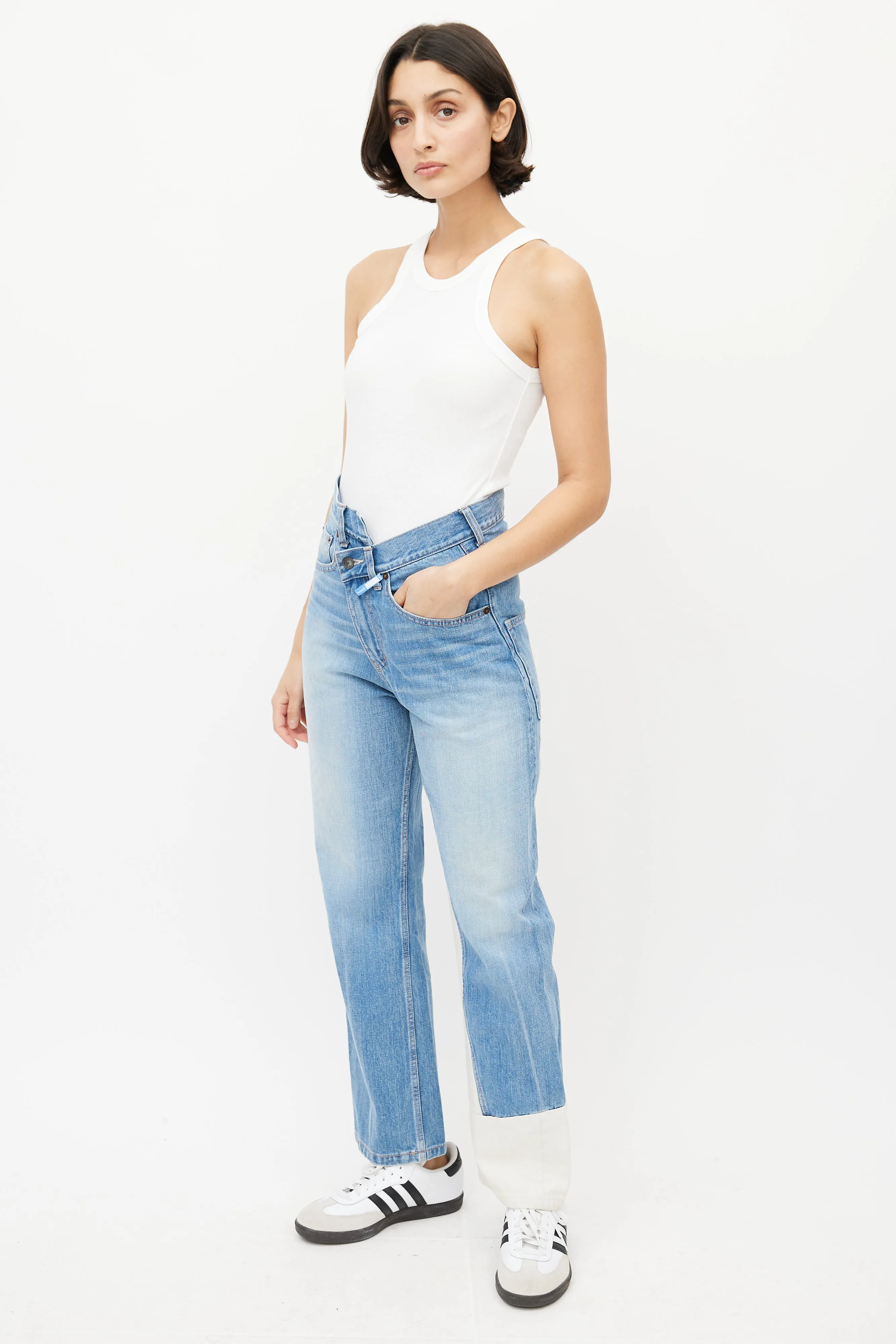 Blue & White Asymmetrical Denim Jeans