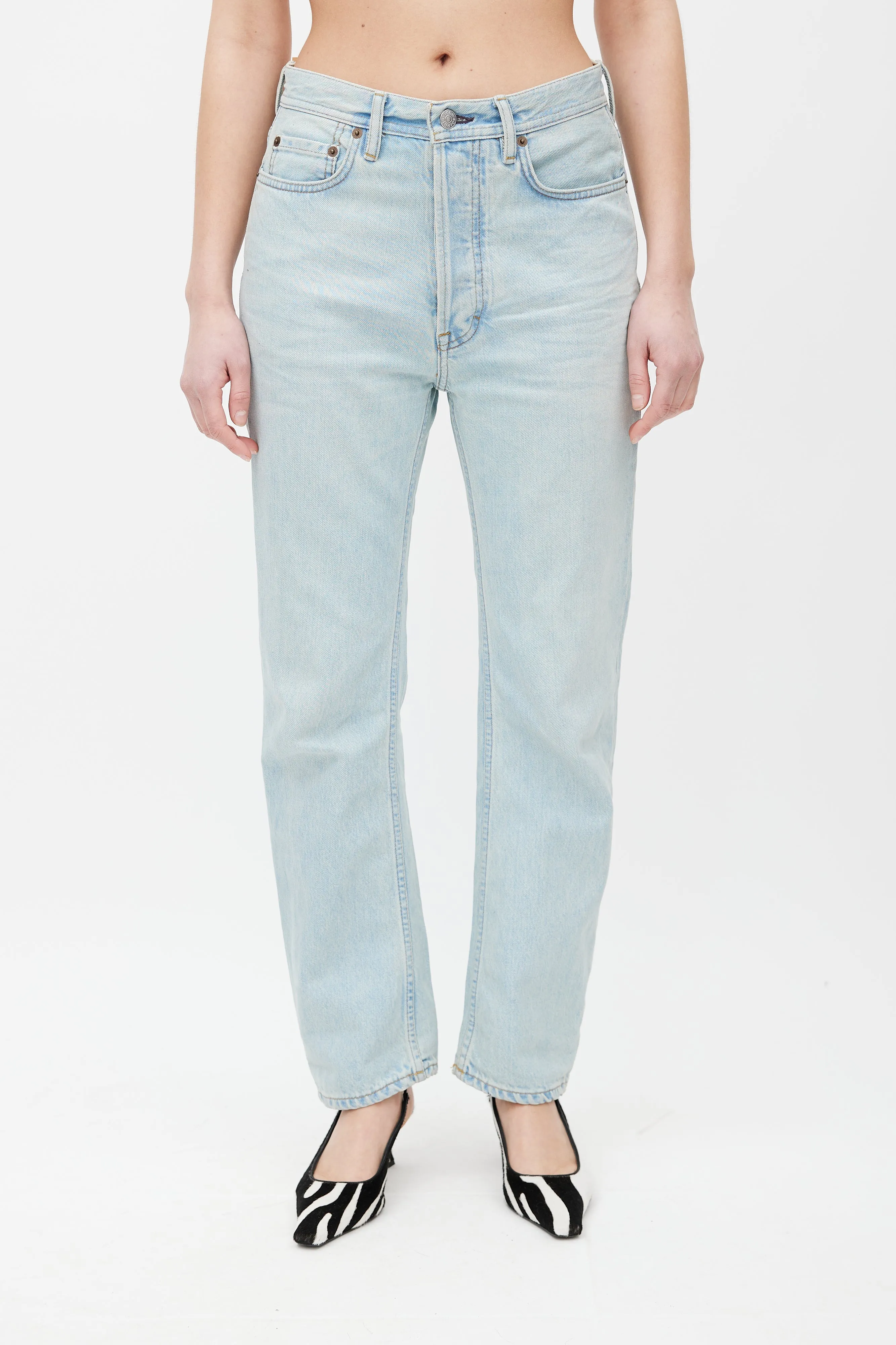 Blue Light Wash Straight Denim Jeans