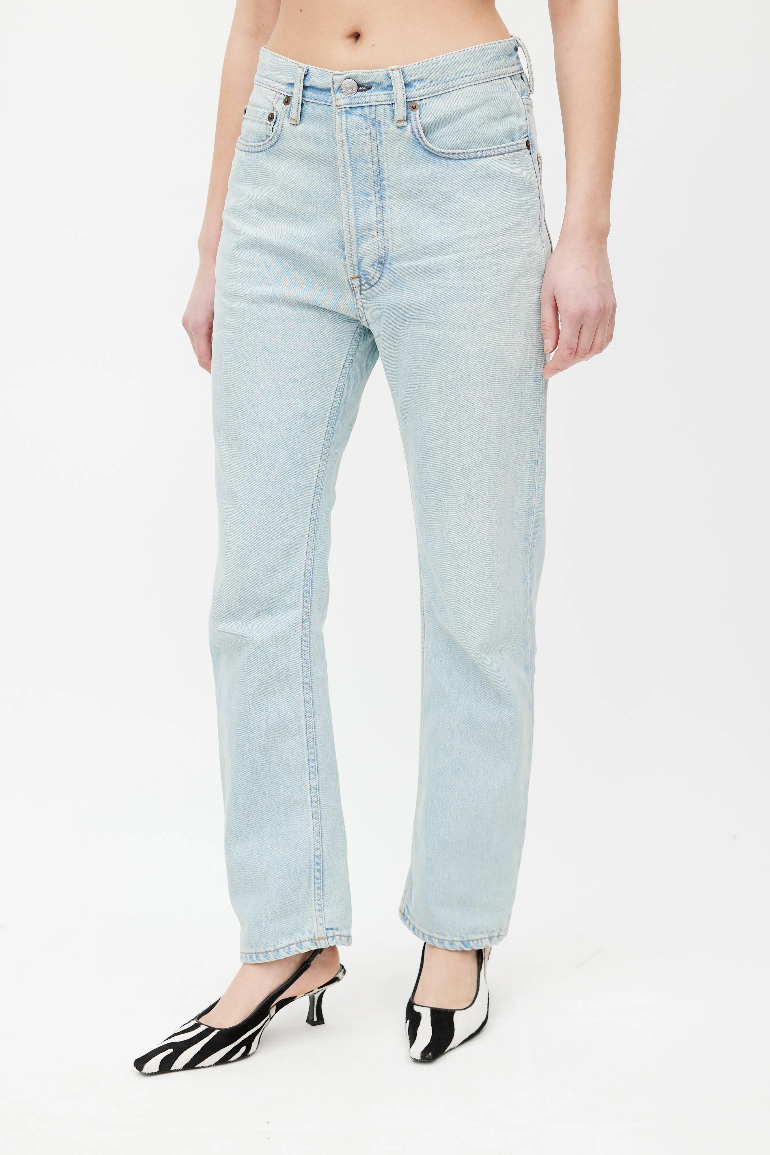 Blue Light Wash Straight Denim Jeans