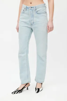 Blue Light Wash Straight Denim Jeans
