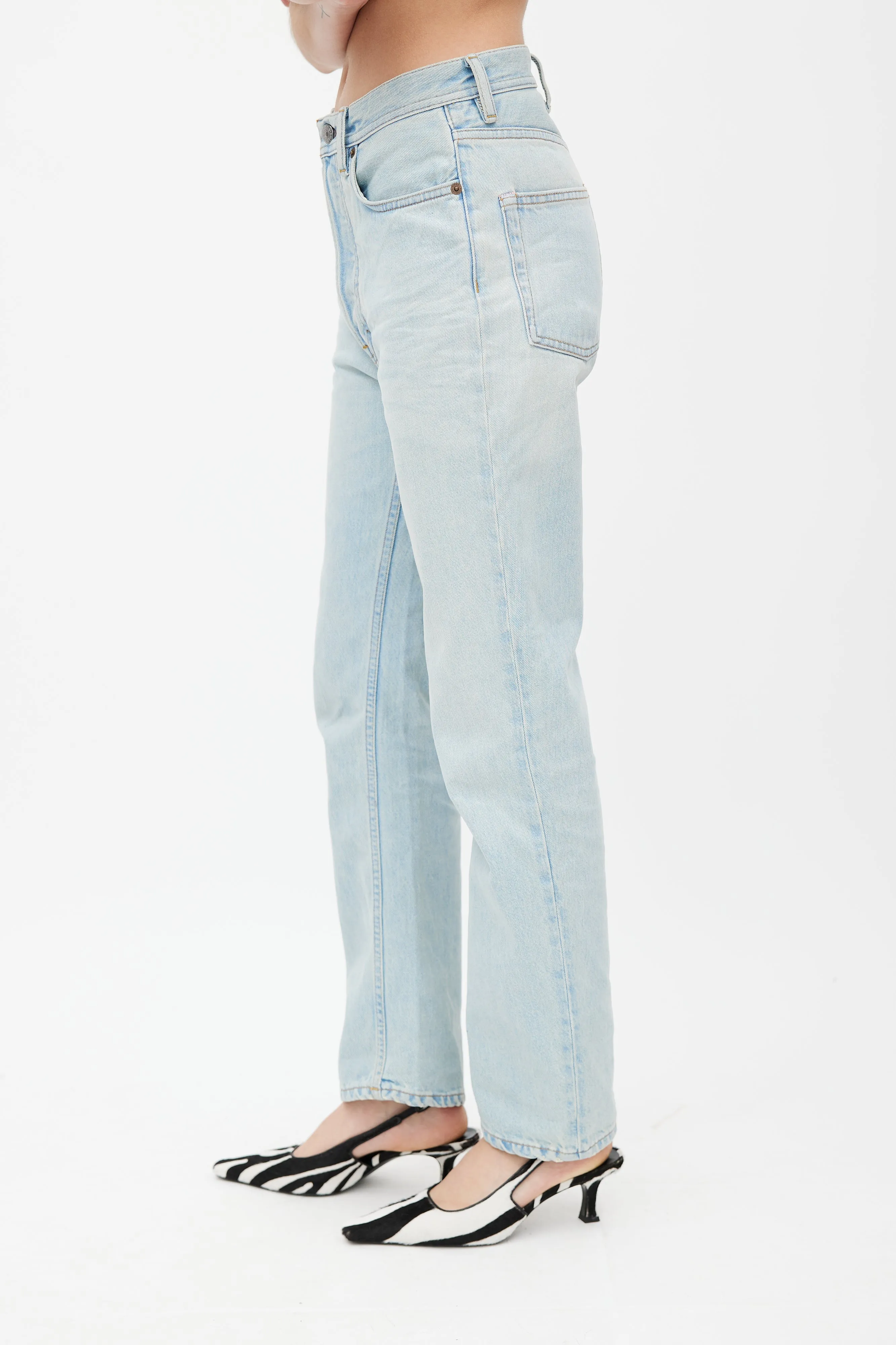 Blue Light Wash Straight Denim Jeans