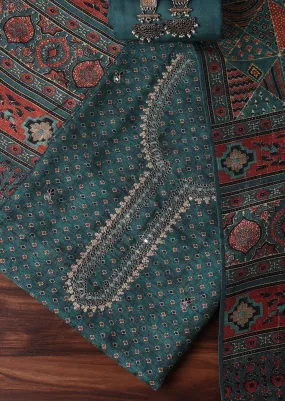 Blue Tussar Tribal Geomteric Printed Unstitched Dress Material