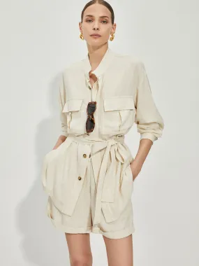 Casual Cotton & Linen Shorts Set With Belt