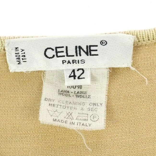 Celine Tan Wool Ivory Logo Print Mid Length Short Casual Dress