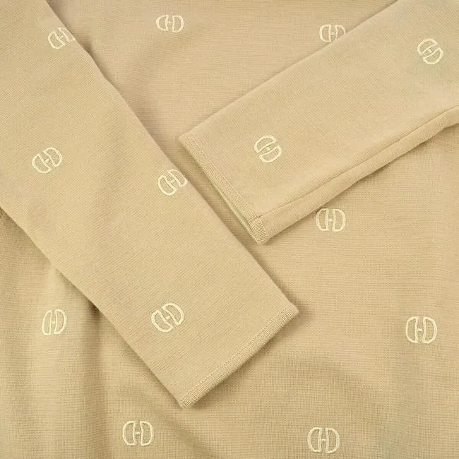 Celine Tan Wool Ivory Logo Print Mid Length Short Casual Dress