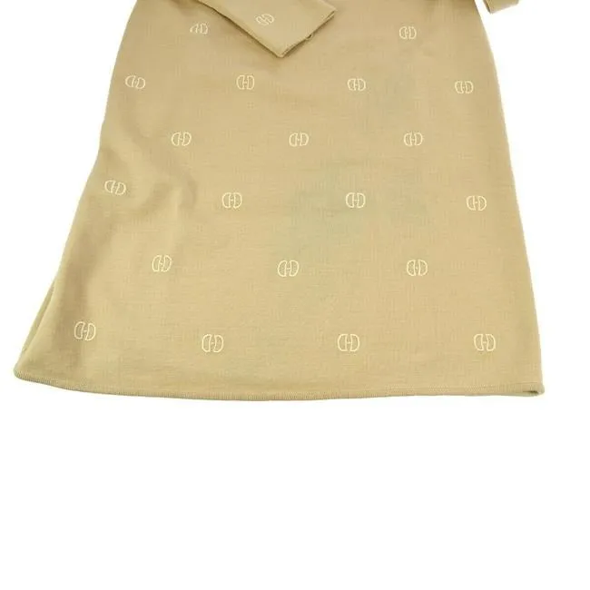 Celine Tan Wool Ivory Logo Print Mid Length Short Casual Dress