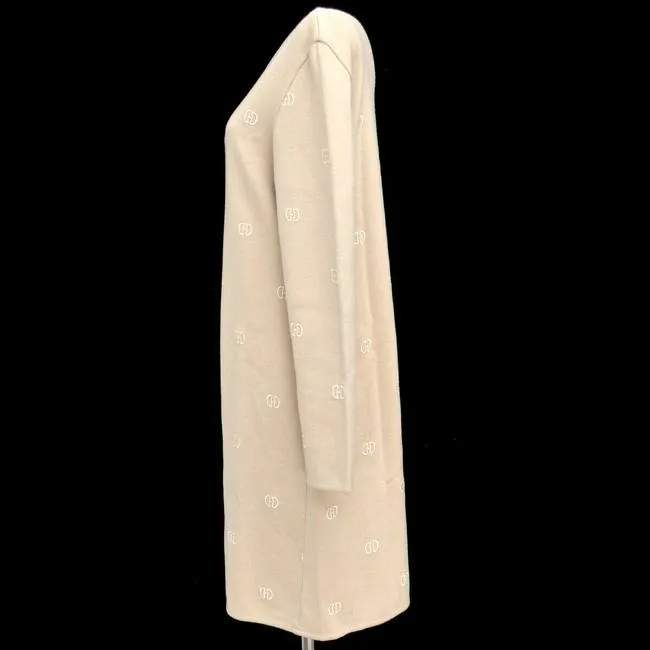 Celine Tan Wool Ivory Logo Print Mid Length Short Casual Dress
