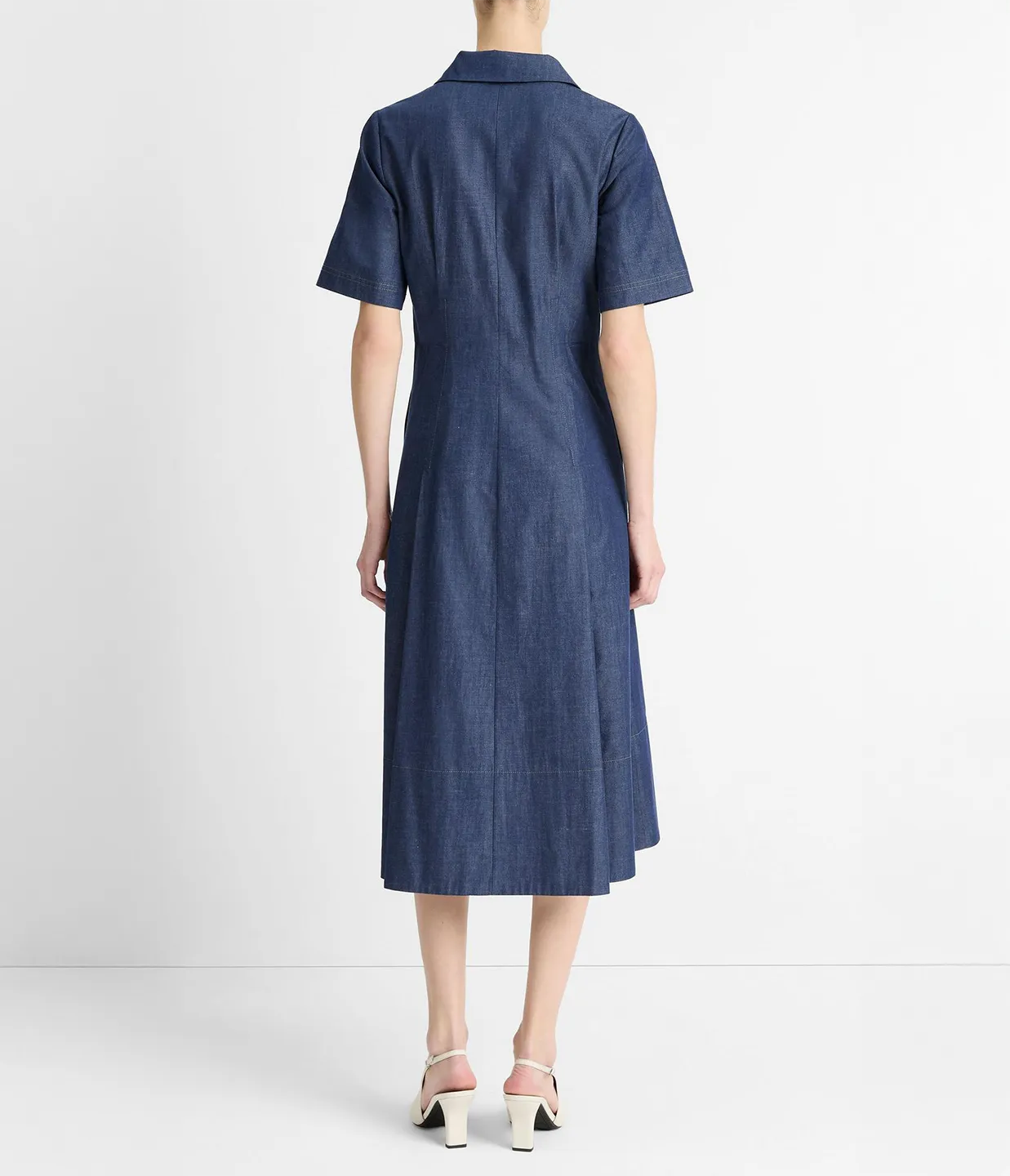 Denim Short Sleeve Shirt Dress in Deep Indigo