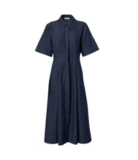 Denim Short Sleeve Shirt Dress in Deep Indigo