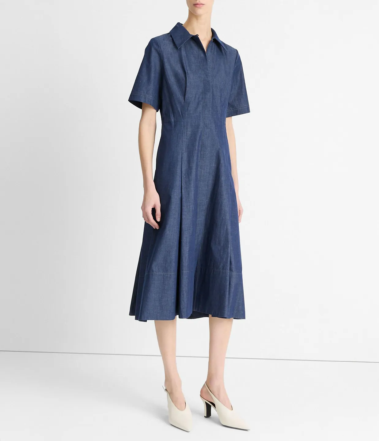 Denim Short Sleeve Shirt Dress in Deep Indigo
