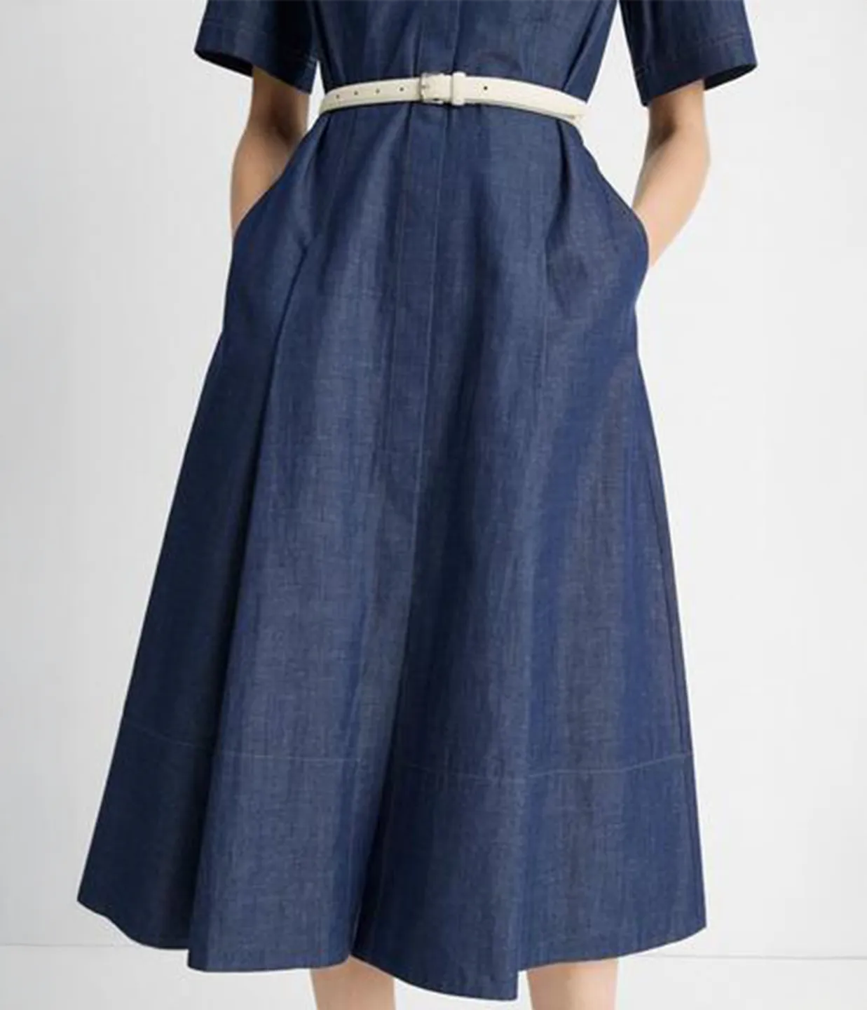 Denim Short Sleeve Shirt Dress in Deep Indigo