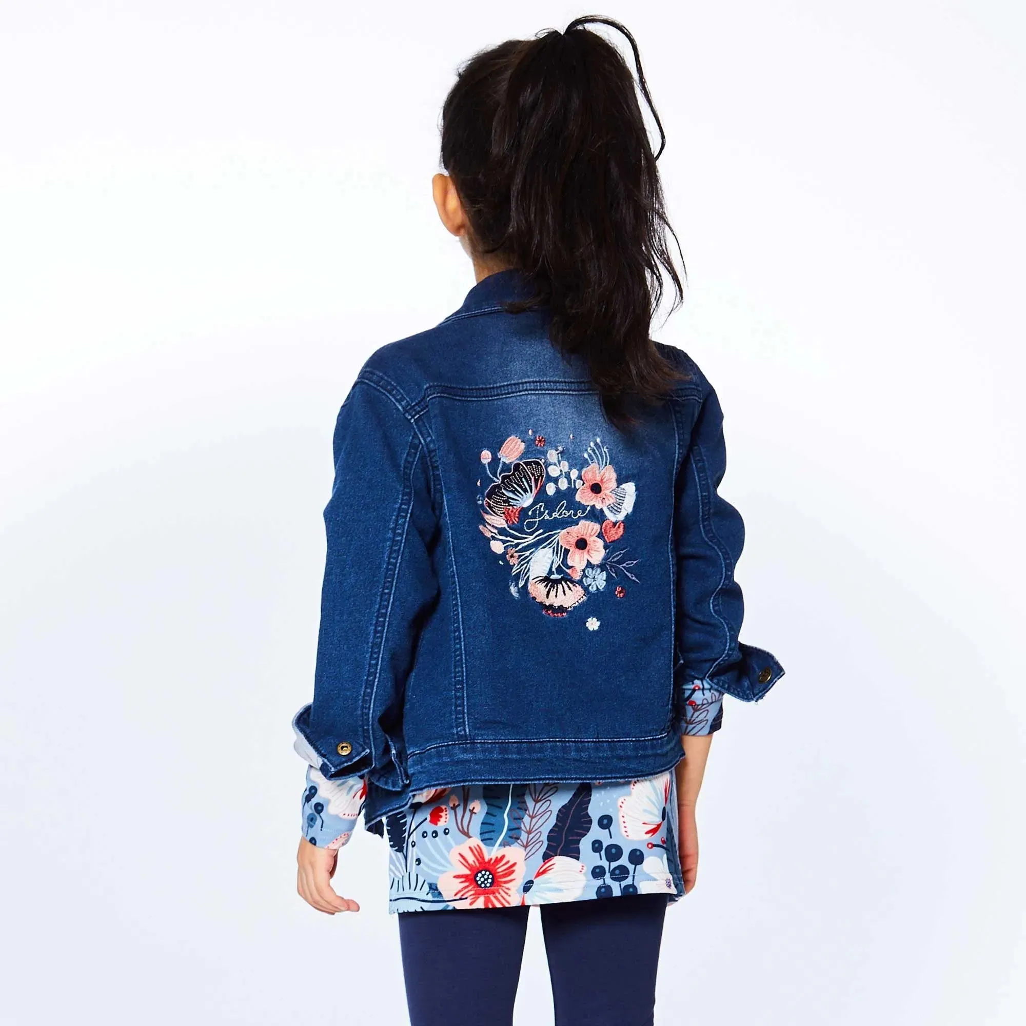Deux Par Deux Girls Denim Jacket with Embroidery E20H50-123 Navy Denim *