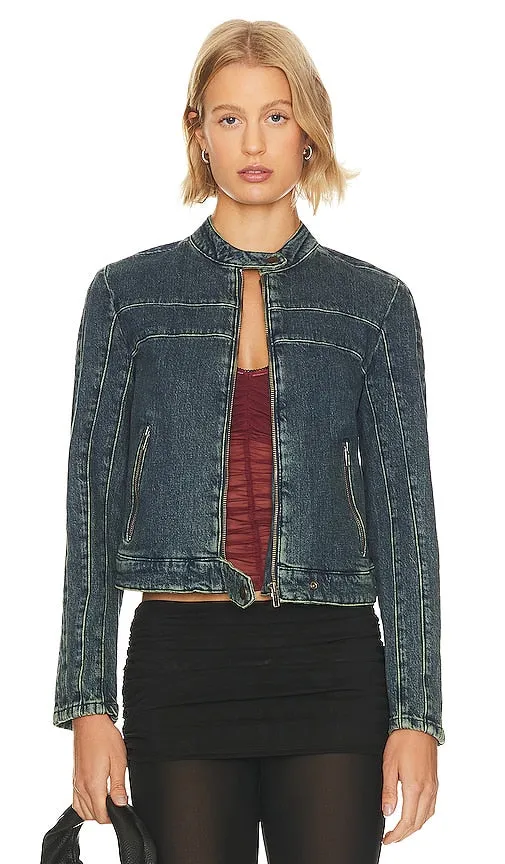 Free People x We The Free Fast Lane Denim Moto Jacket in Blue