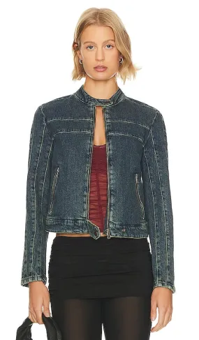 Free People x We The Free Fast Lane Denim Moto Jacket in Blue