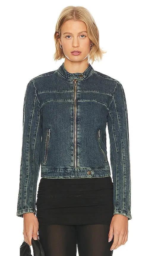 Free People x We The Free Fast Lane Denim Moto Jacket in Blue