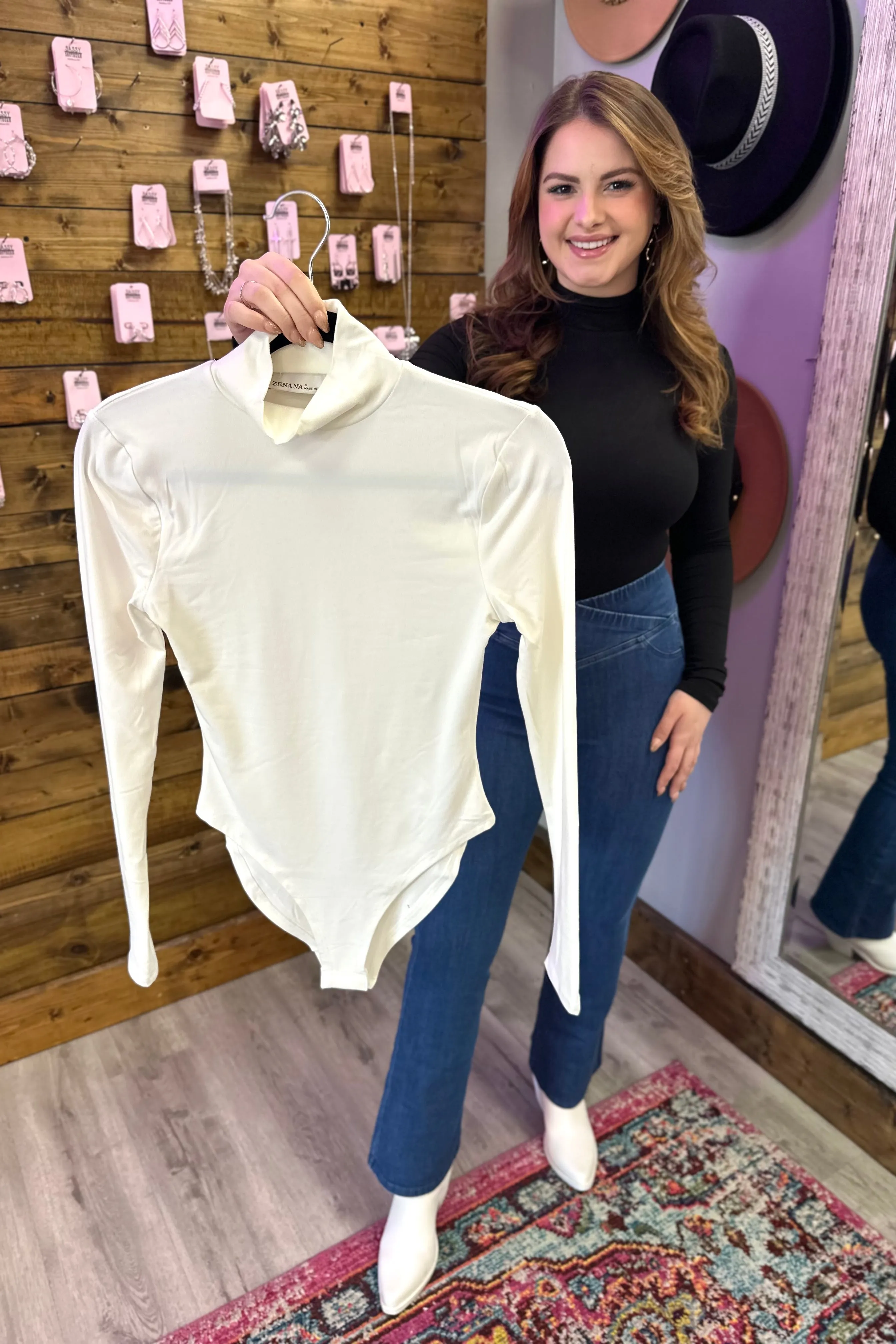 Jade Mock Neck Long Sleeve Bodysuit - White