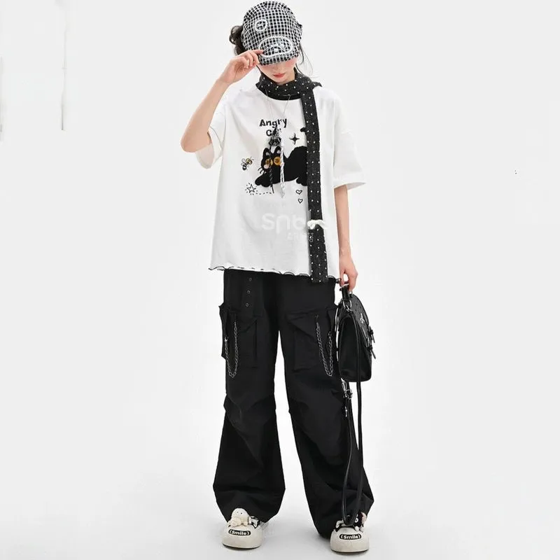 Kawaii Cute 3D Cat Embroidered Short-Sleeved T-shirt