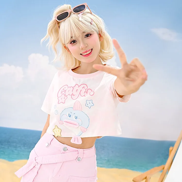 Kawaii Pink Fat Fish T-shirt