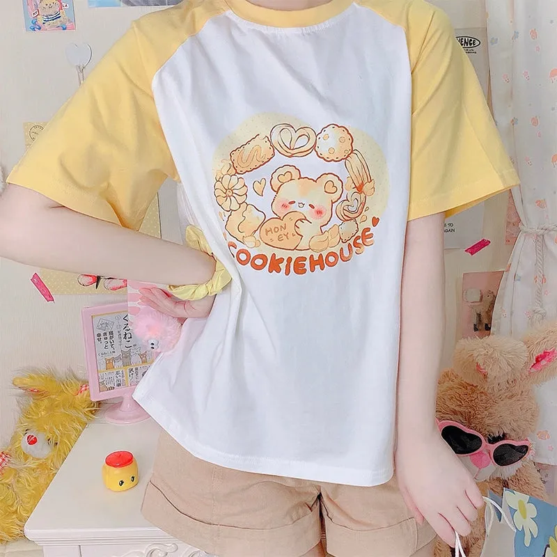 Kawaii Soft Girl Style Japanese Cartoon Print T-shirt