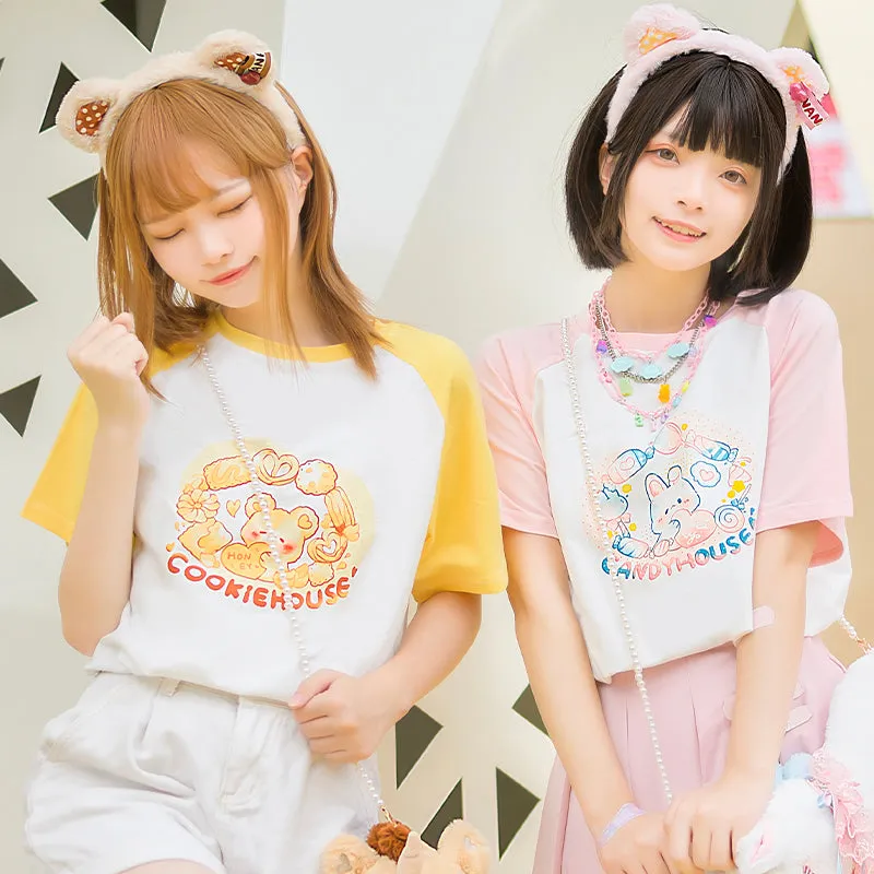 Kawaii Soft Girl Style Japanese Cartoon Print T-shirt