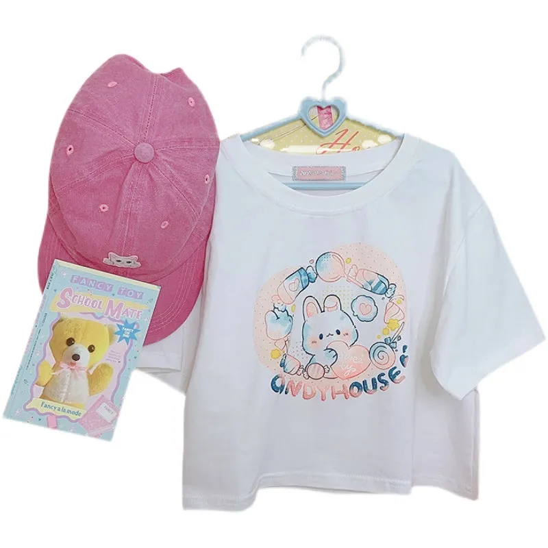 Kawaii Soft Girl Style Japanese Cartoon Print T-shirt