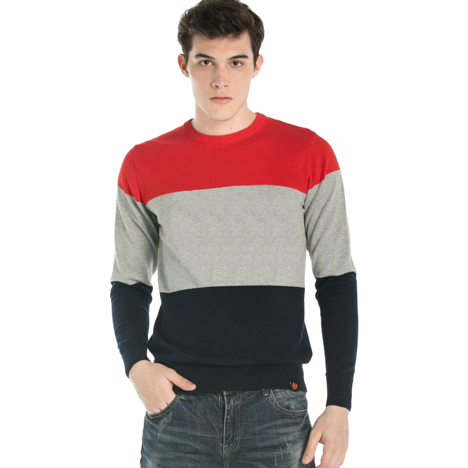 Mens pullover Stripe Sweater Tiger Embroidery