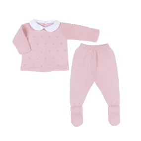 Milou | Girls Pink Cotton Knit 2 Piece Babygrow Set