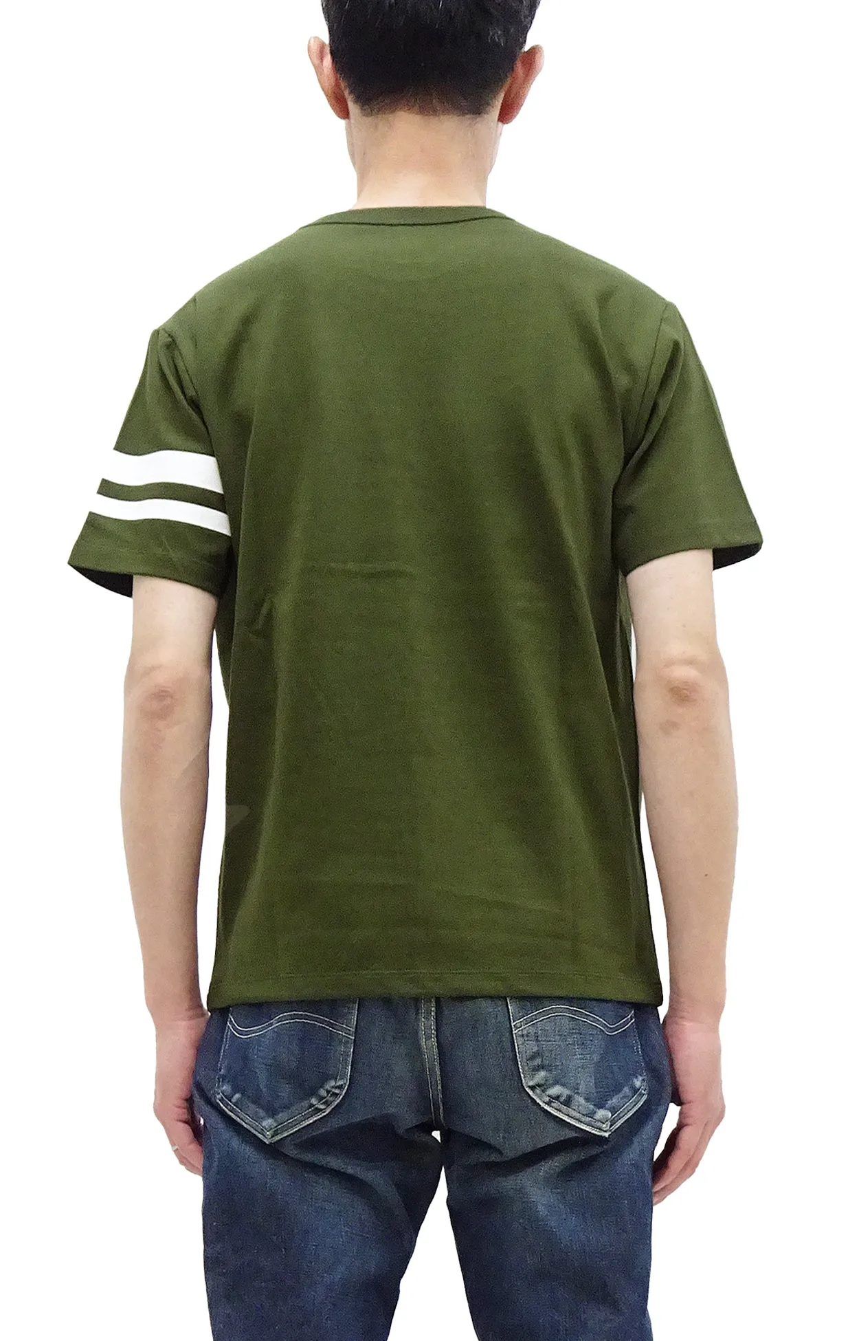 Momotaro Jeans T-shirt Men's Casual Short Sleeve Tee Shirt with GTB Stripes on Left Arm MZTS0002 Olive